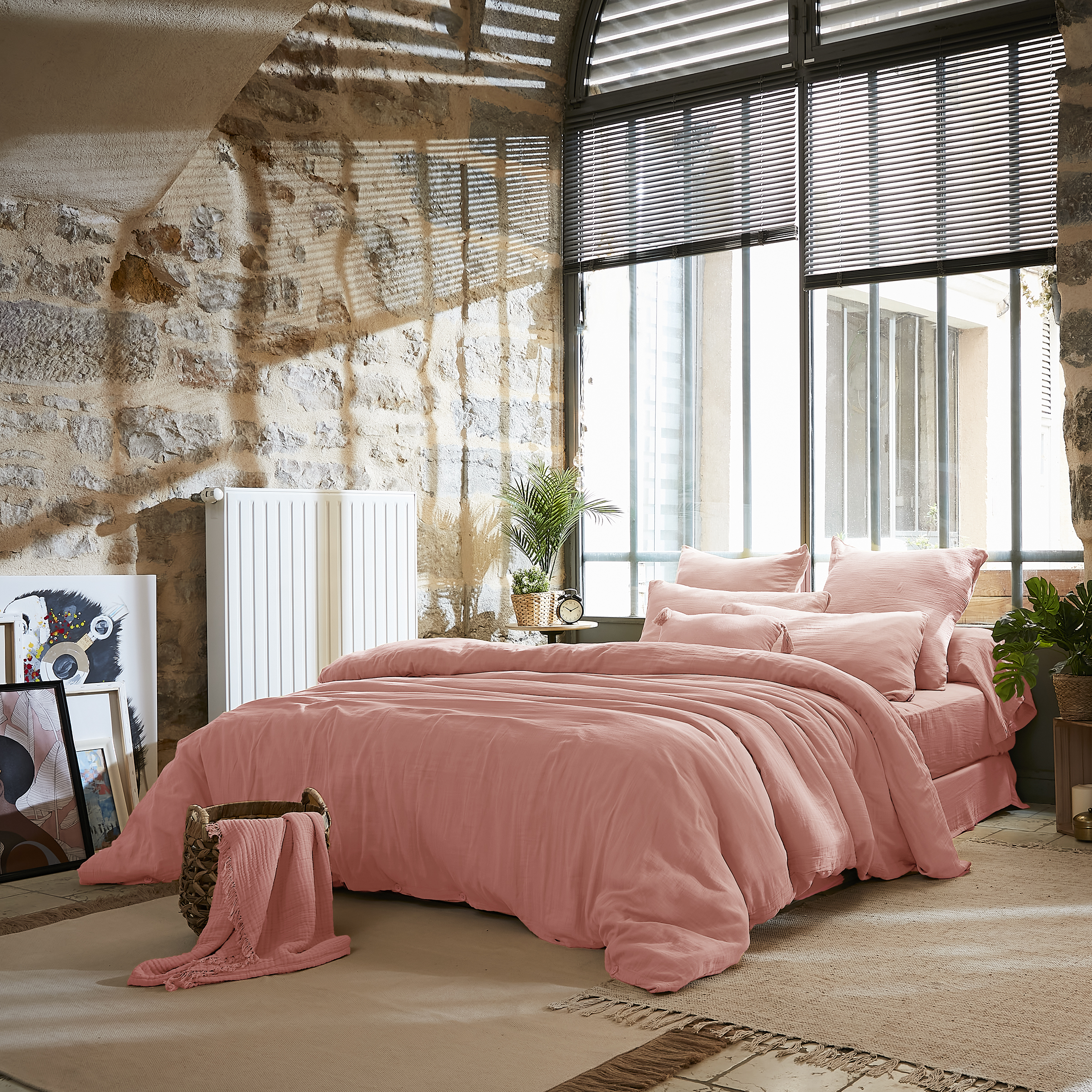 Housse de couette gaze de coton (280 cm) Gaïa Rose pêche