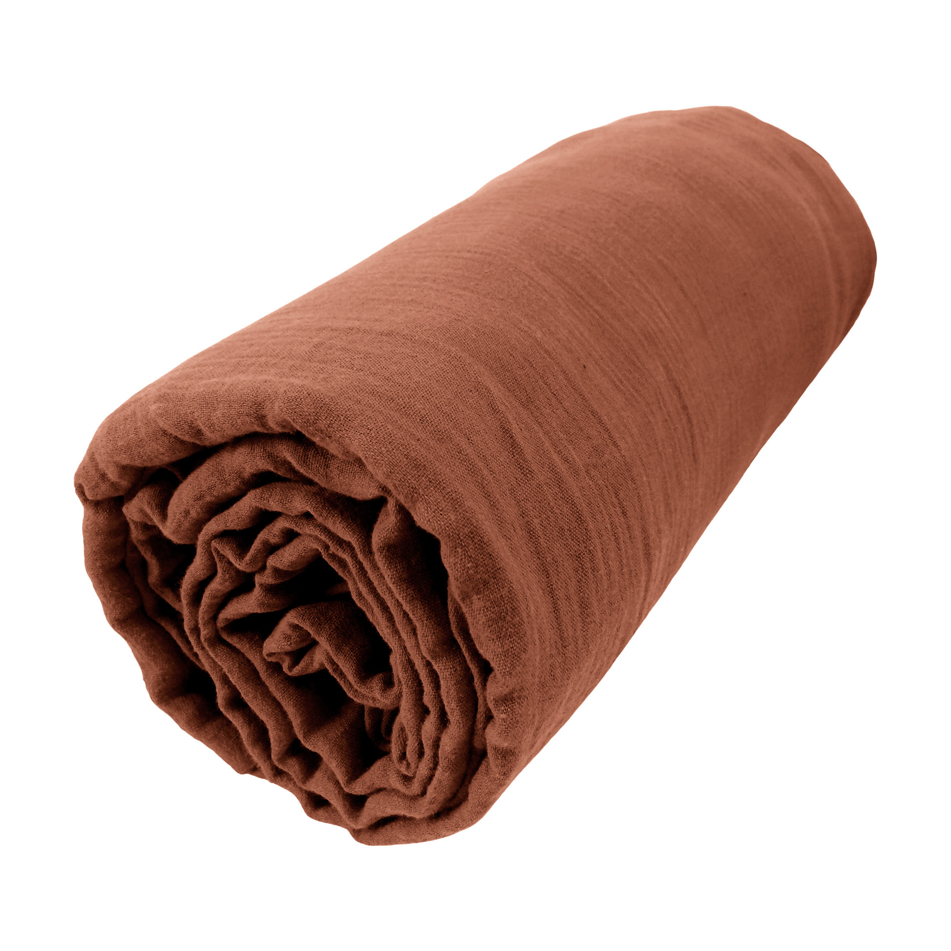 EM - Drap housse 200 x 200 cm Gaze de coton unie GAìA Terracotta
