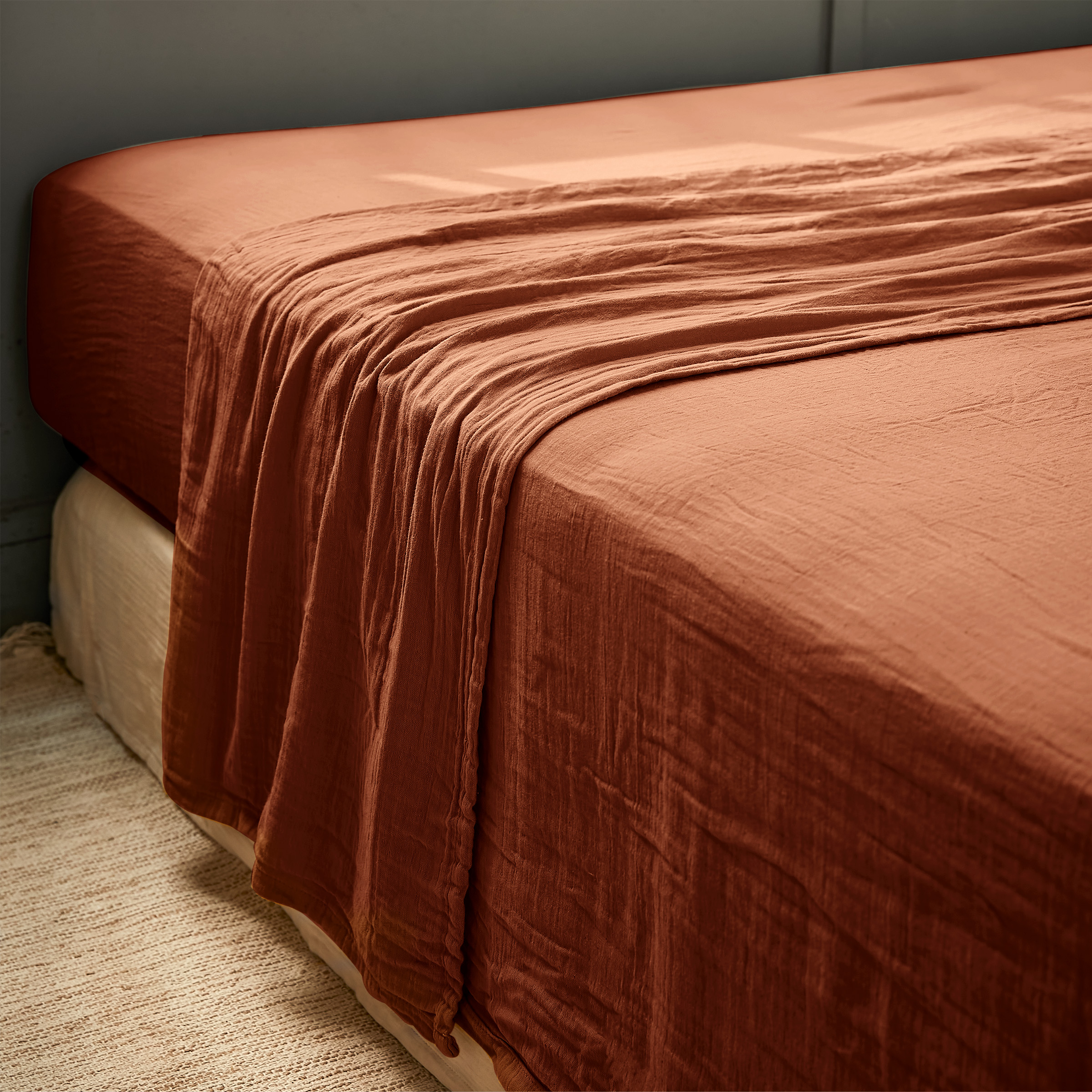 Drap plat gaze de coton (270 cm) Gaïa Terracotta 1