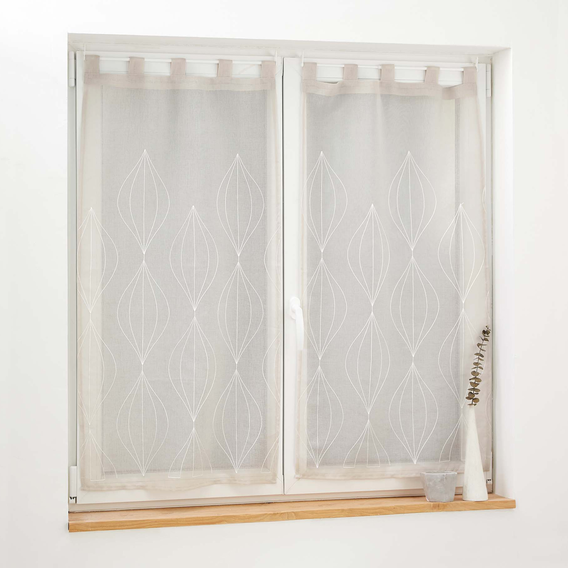 PAIRE DROITE PASSANTS 2 x 60 x 160 CM VOILE SABLE BRODE GALACTEE TAUPE