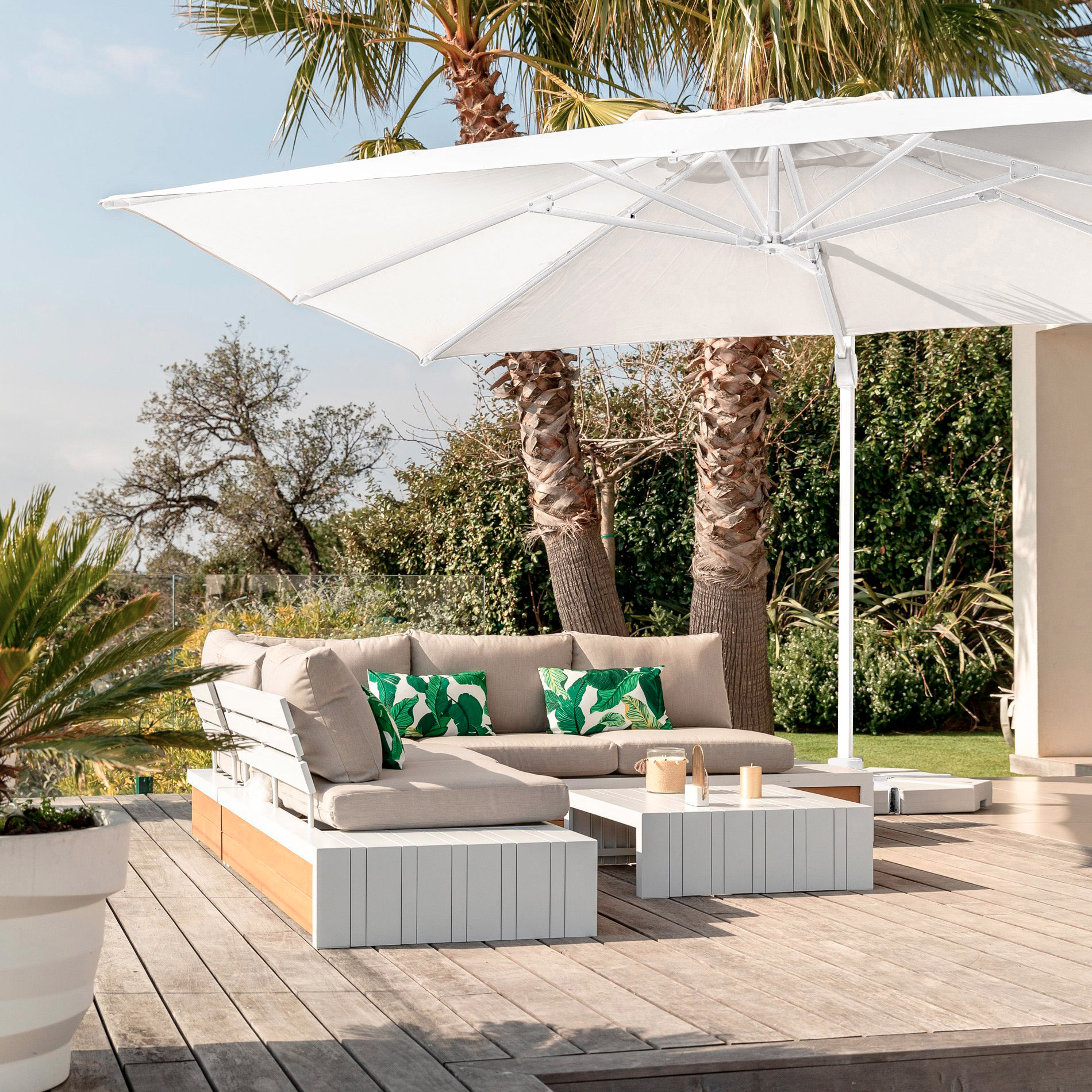 Parasol déporté rectangulaire (L4 x 3m) Yucatan - Aluminium et Blanc