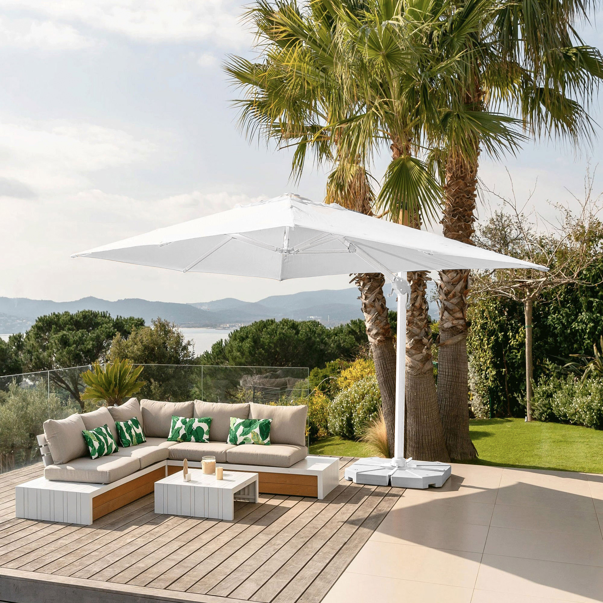 Parasol déporté rectangulaire (L4 x 3m) Yucatan - Aluminium et Blanc