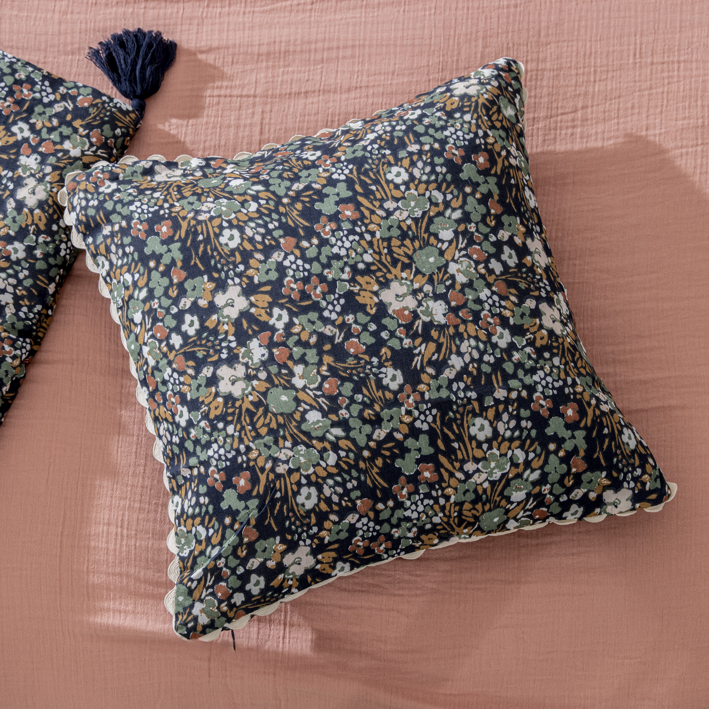 Coussin carré gaze de coton (40 cm) Constance Bleu nuit