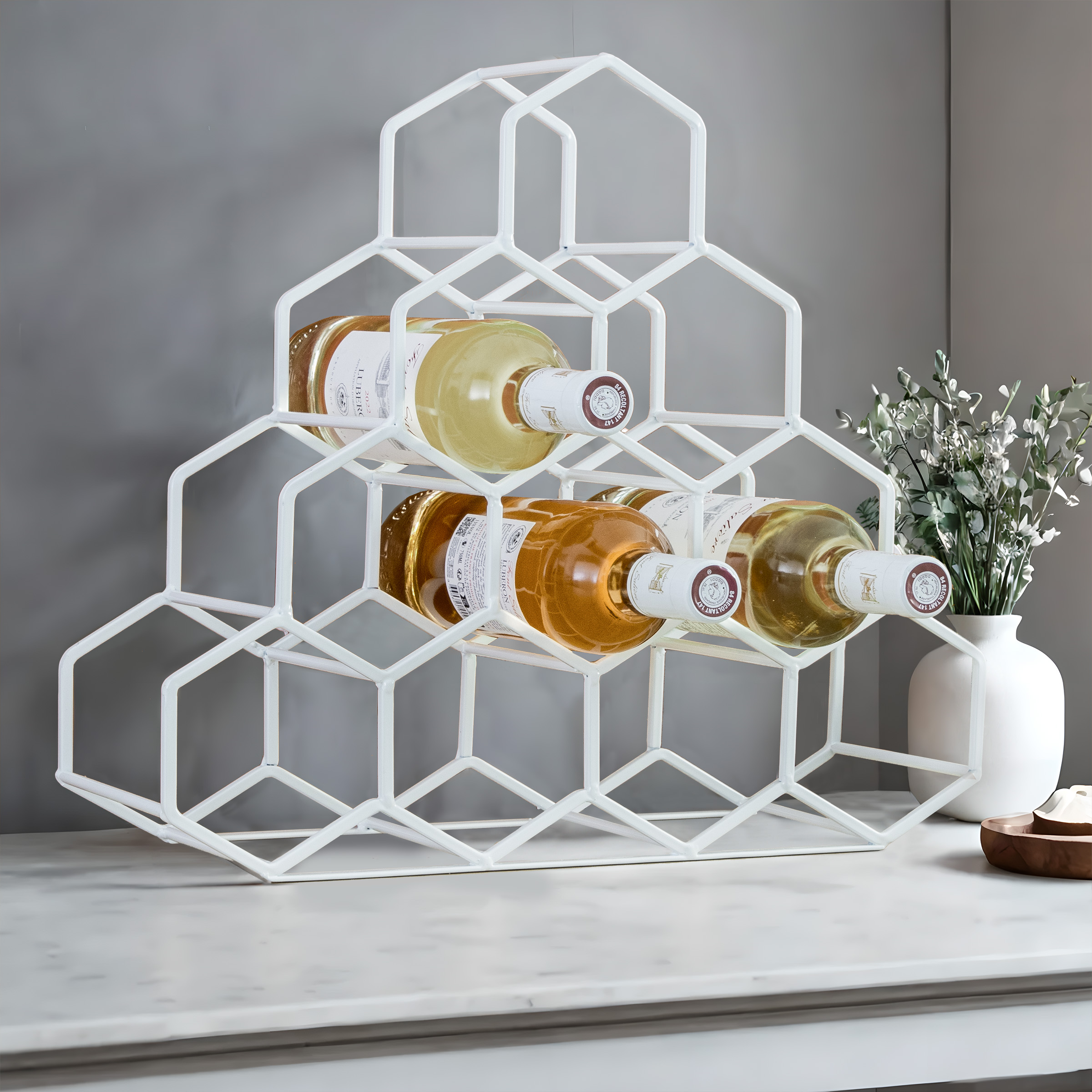 Range-bouteilles métal pyramide (H38 cm) Malo Blanc 1
