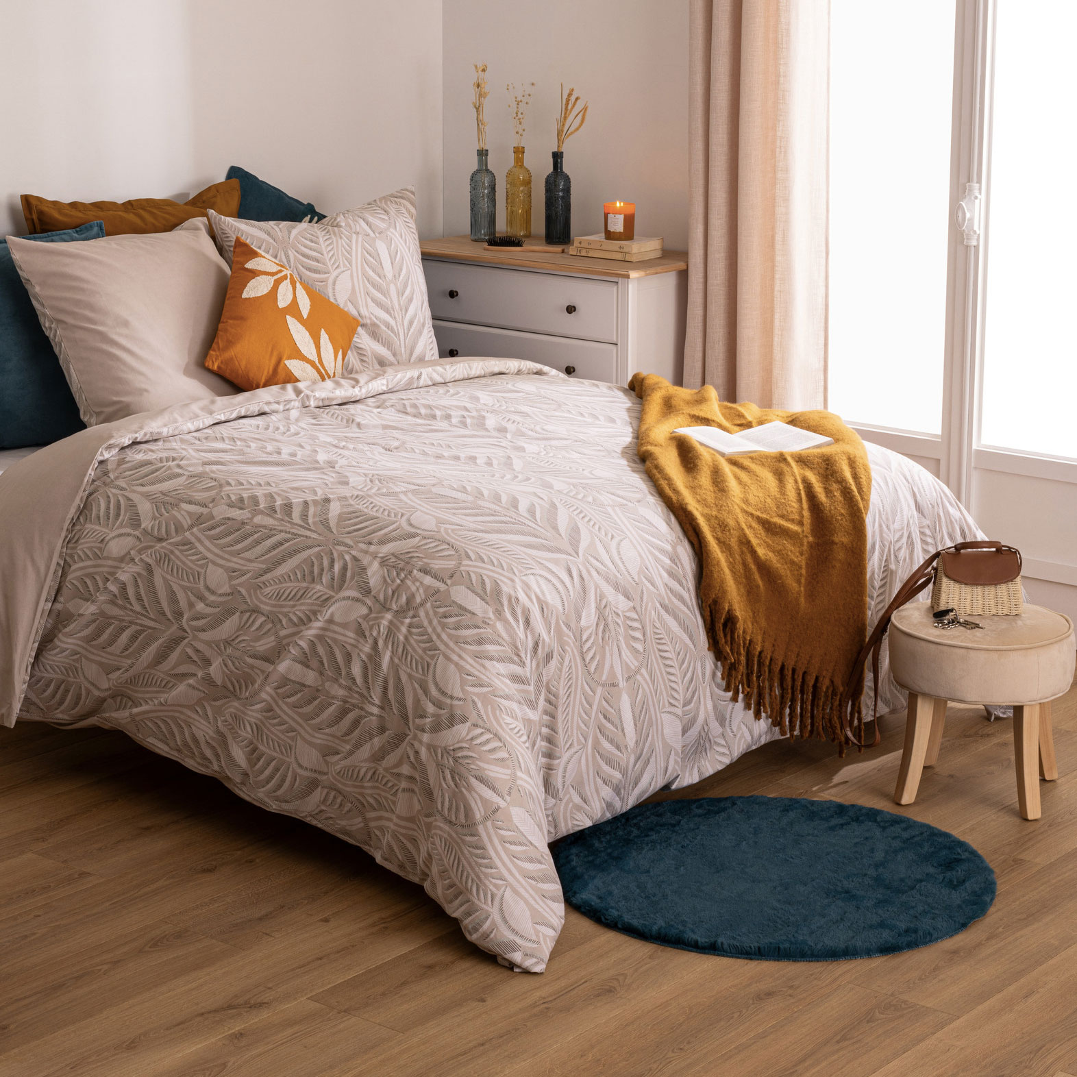 Housse de couette et deux taies coton (240 x 220 cm) Nalh Beige