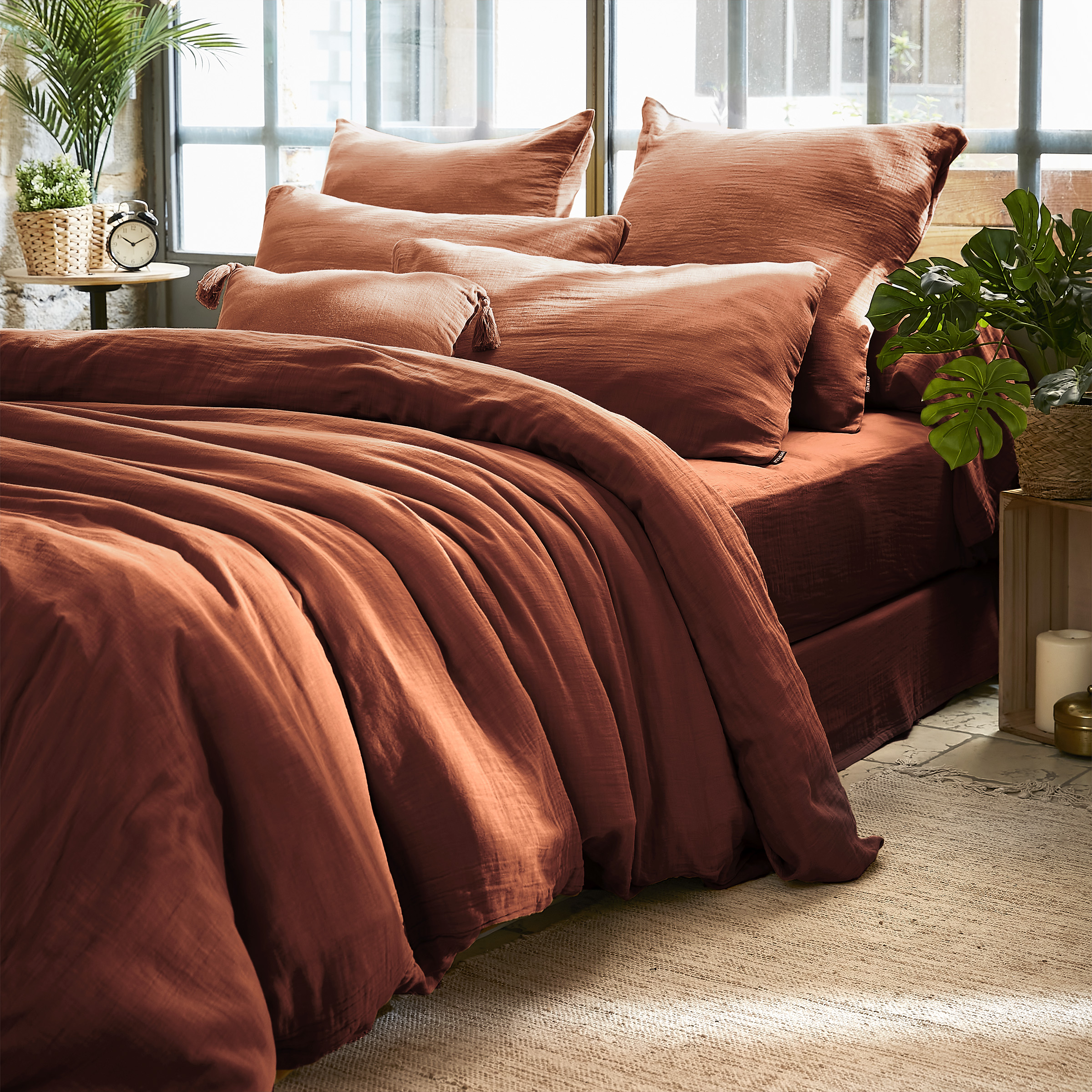 Taie d'oreiller rectangulaire gaze de coton (L80 cm) Gaïa Terracotta 5