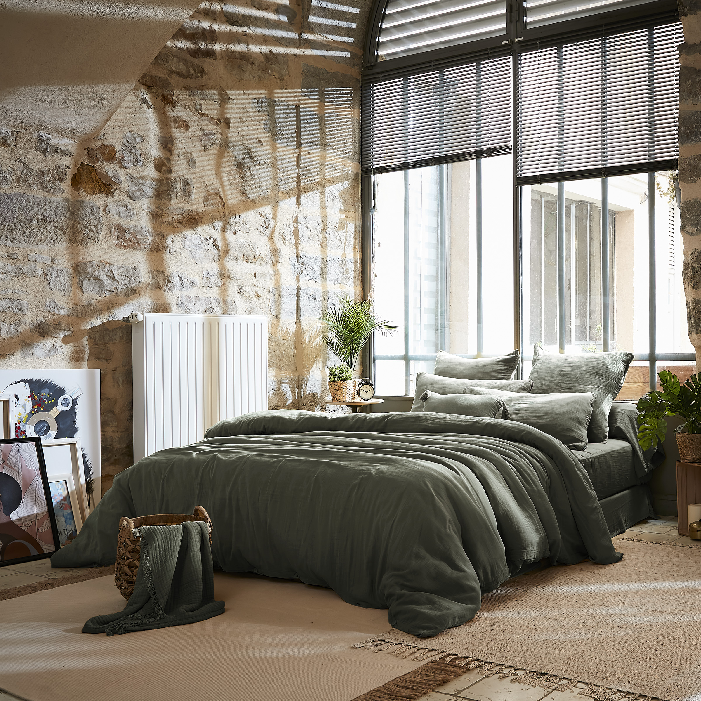 Housse de couette gaze de coton (260 cm) Gaïa Vert romarin