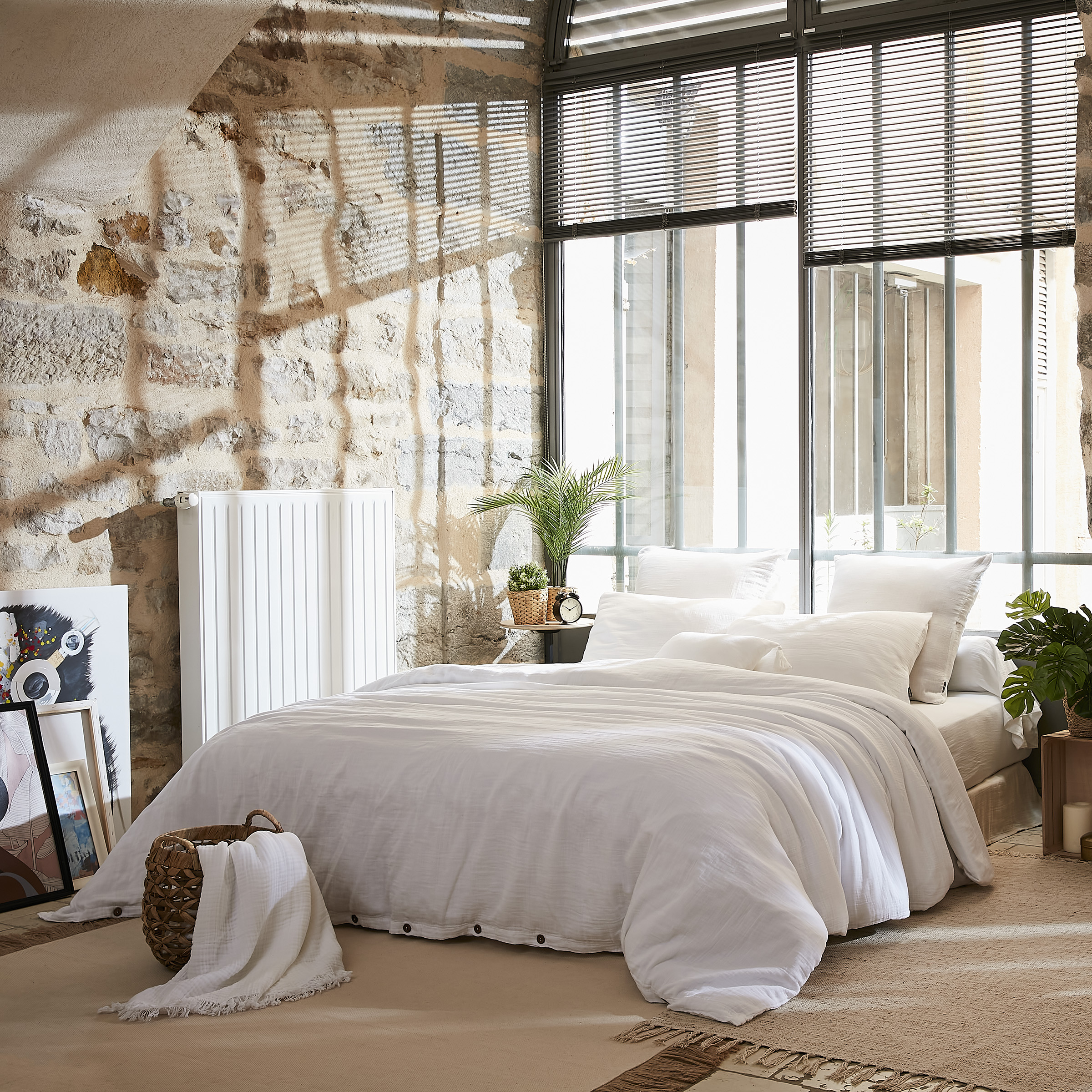 Housse de couette gaze de coton (200 cm) Gaïa Blanc chantilly