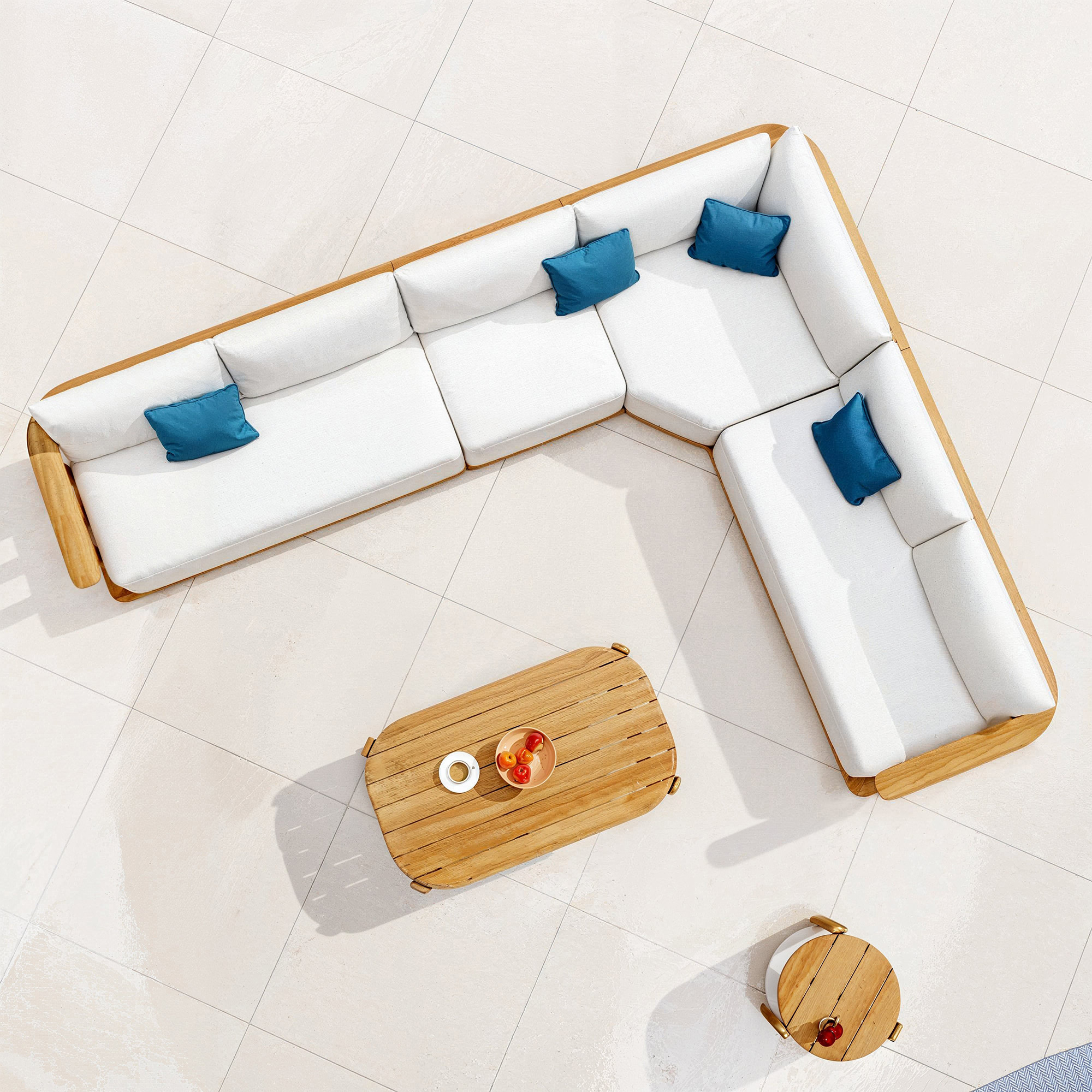 Salon de jardin d'angle bois teck 6 places Java - Ecru