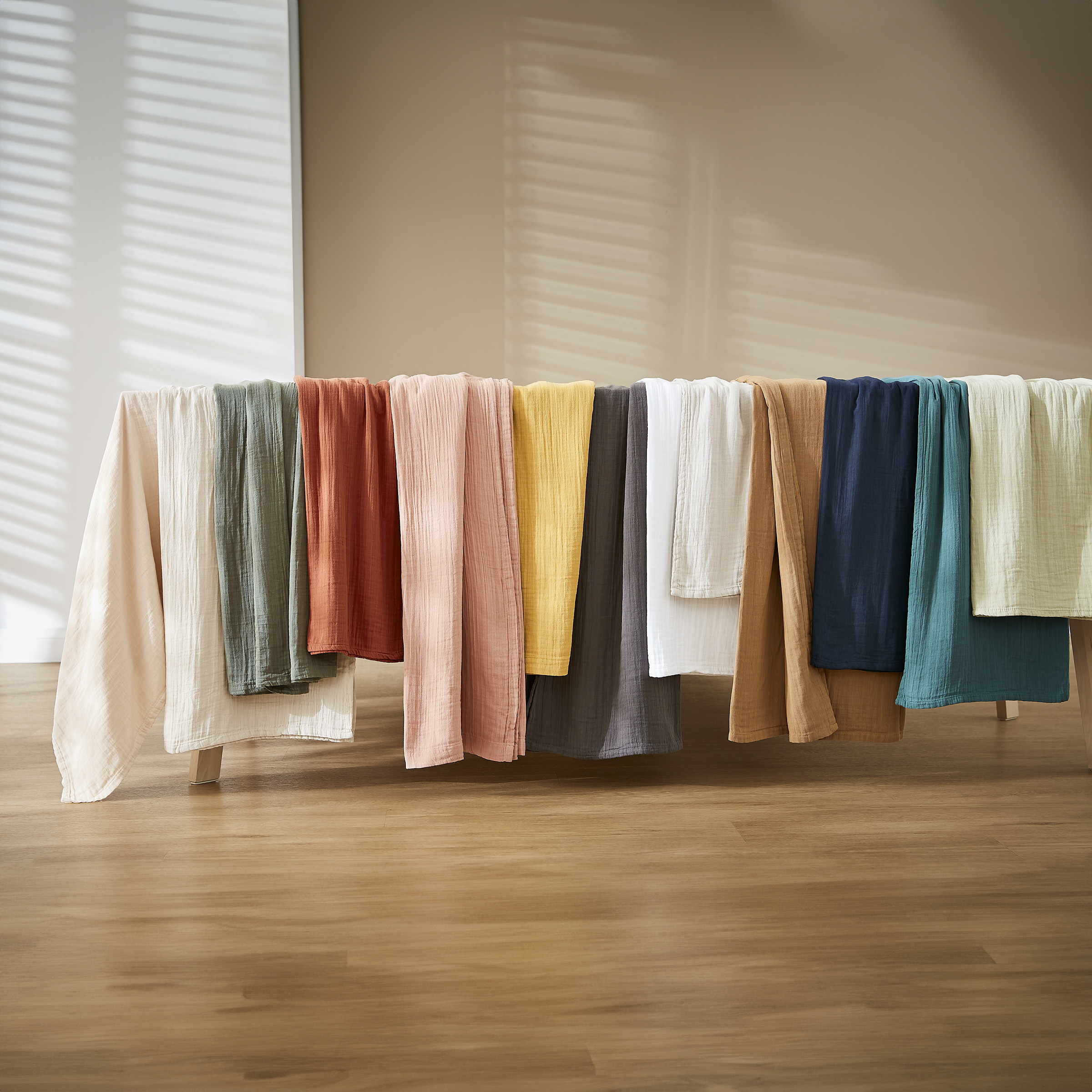 Nappe rectangulaire gaze de coton (L250 cm) Gaïa Bleu canard
