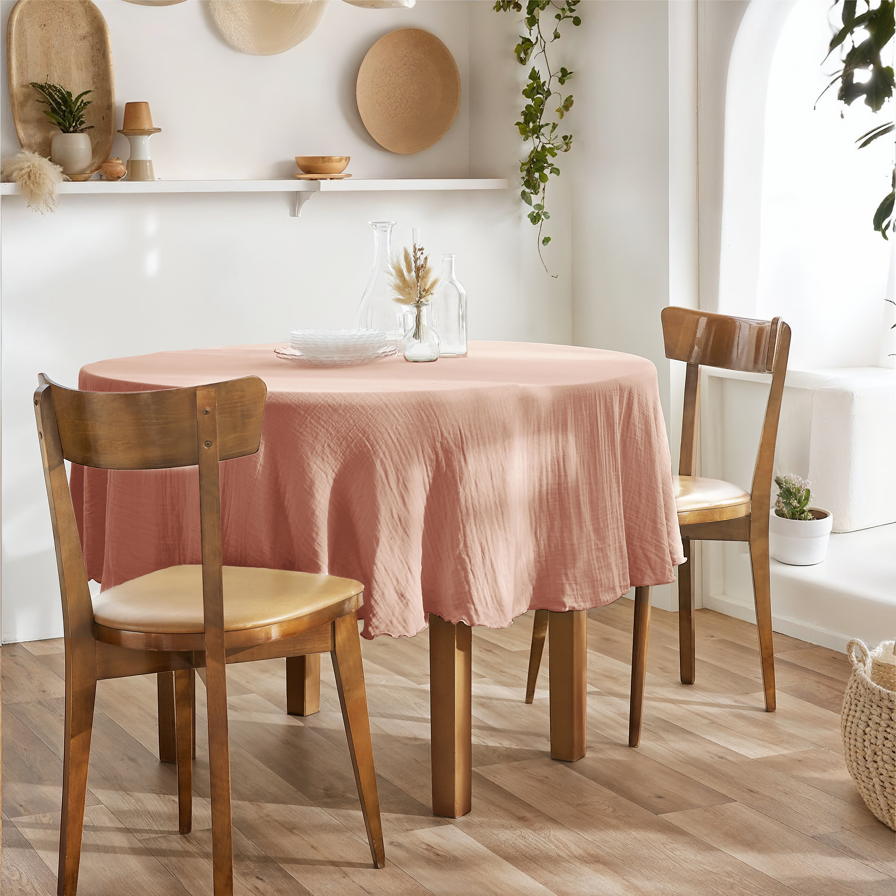 Nappe ronde (0) 180 cm Gaze de coton unie GAìA Rose pche