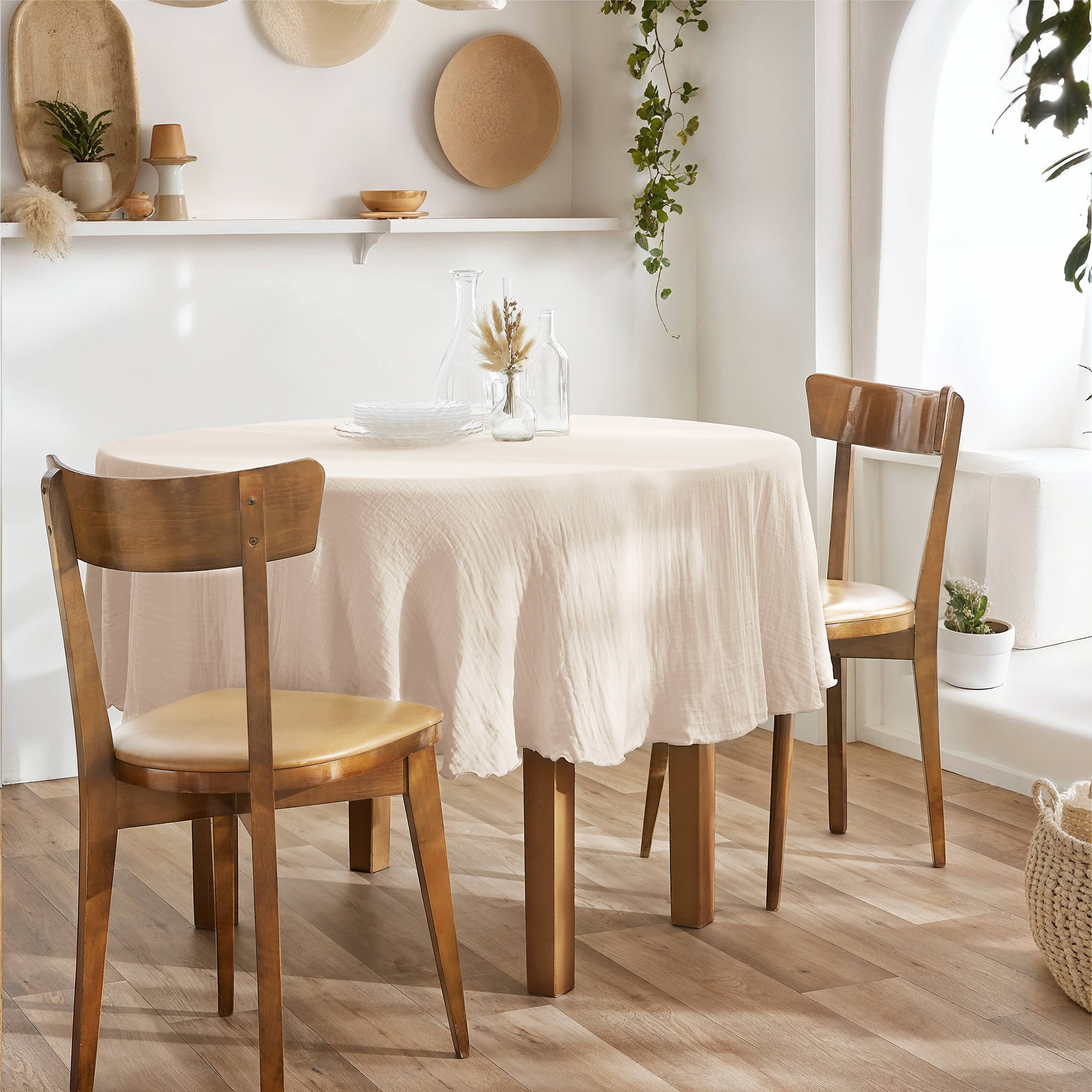Nappe ronde (0) 180 cm Gaze de coton unie GAìA Guimauve