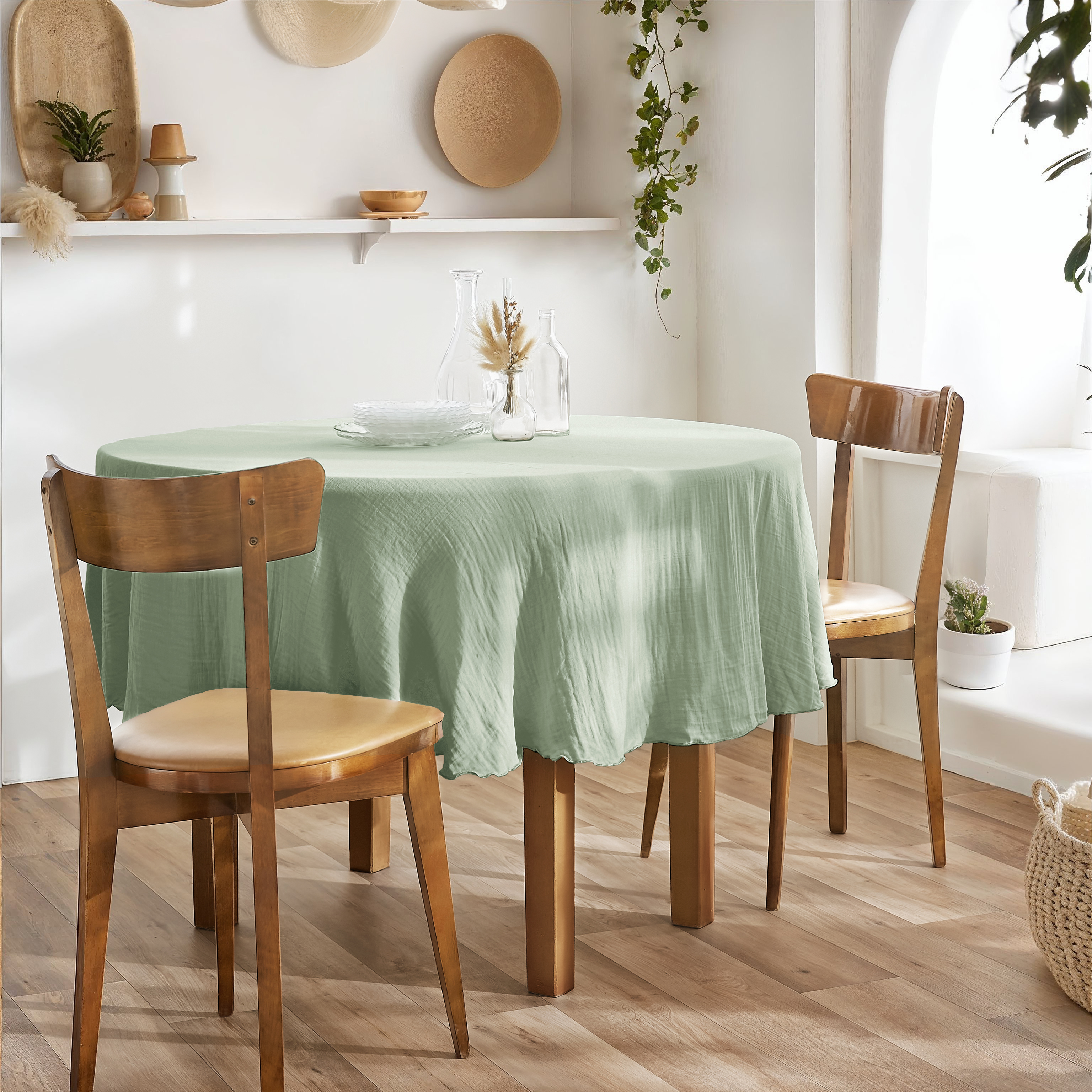 Nappe ronde (0) 180 cm Gaze de coton unie GAìA Eucalyptus