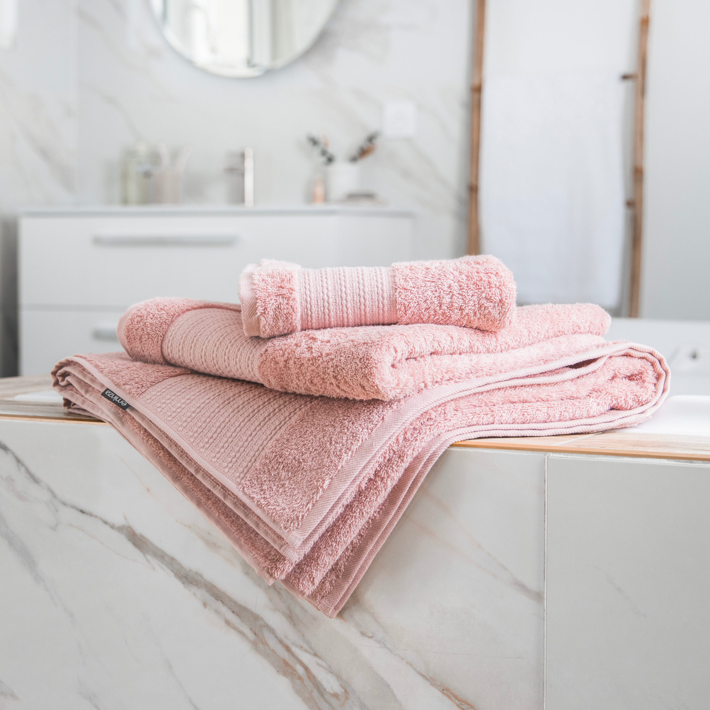 Serviette de bain coton bio (50 x 90 cm) Méline Rose pêche