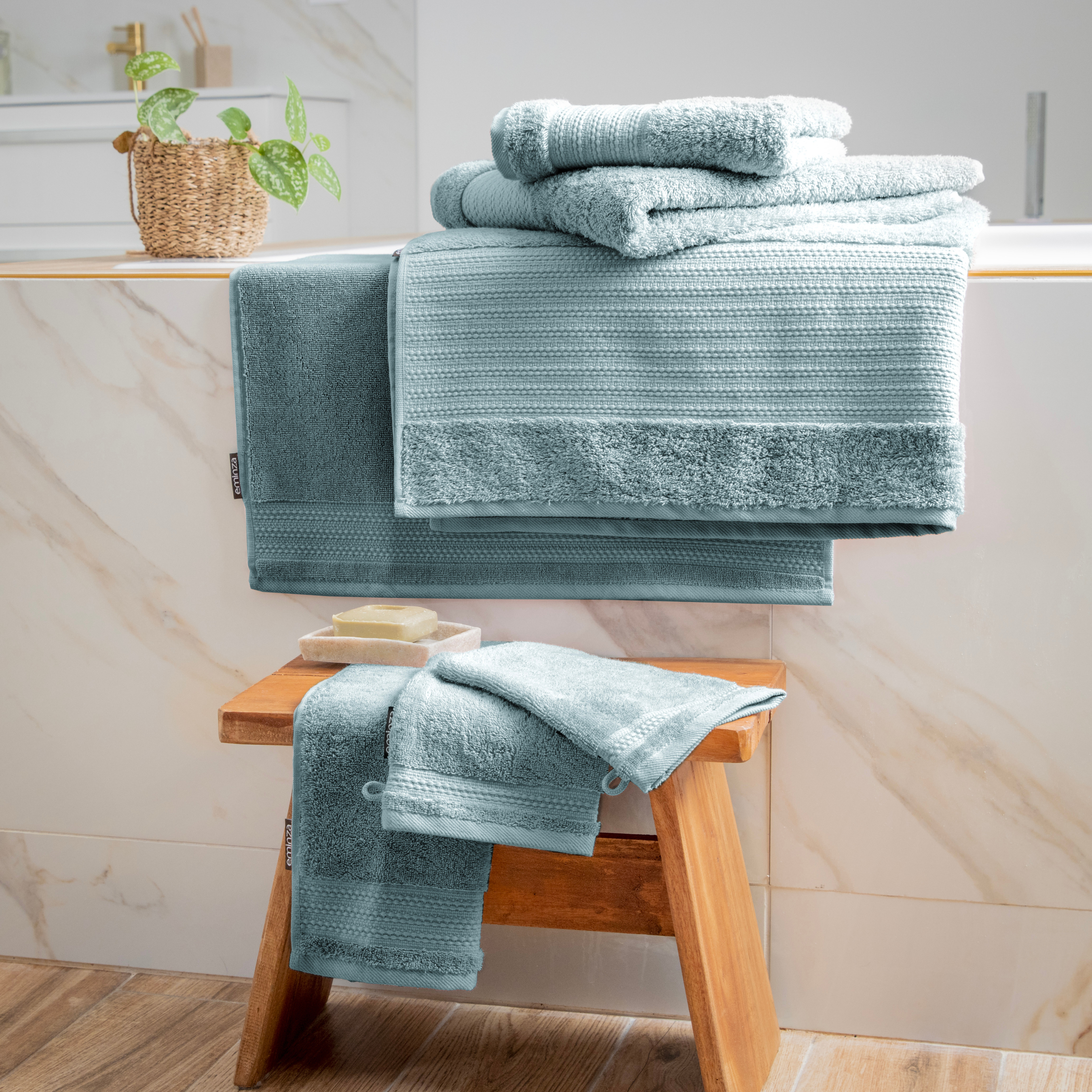 Serviette de bain coton bio (70 x 130 cm) Méline Bleu glacier