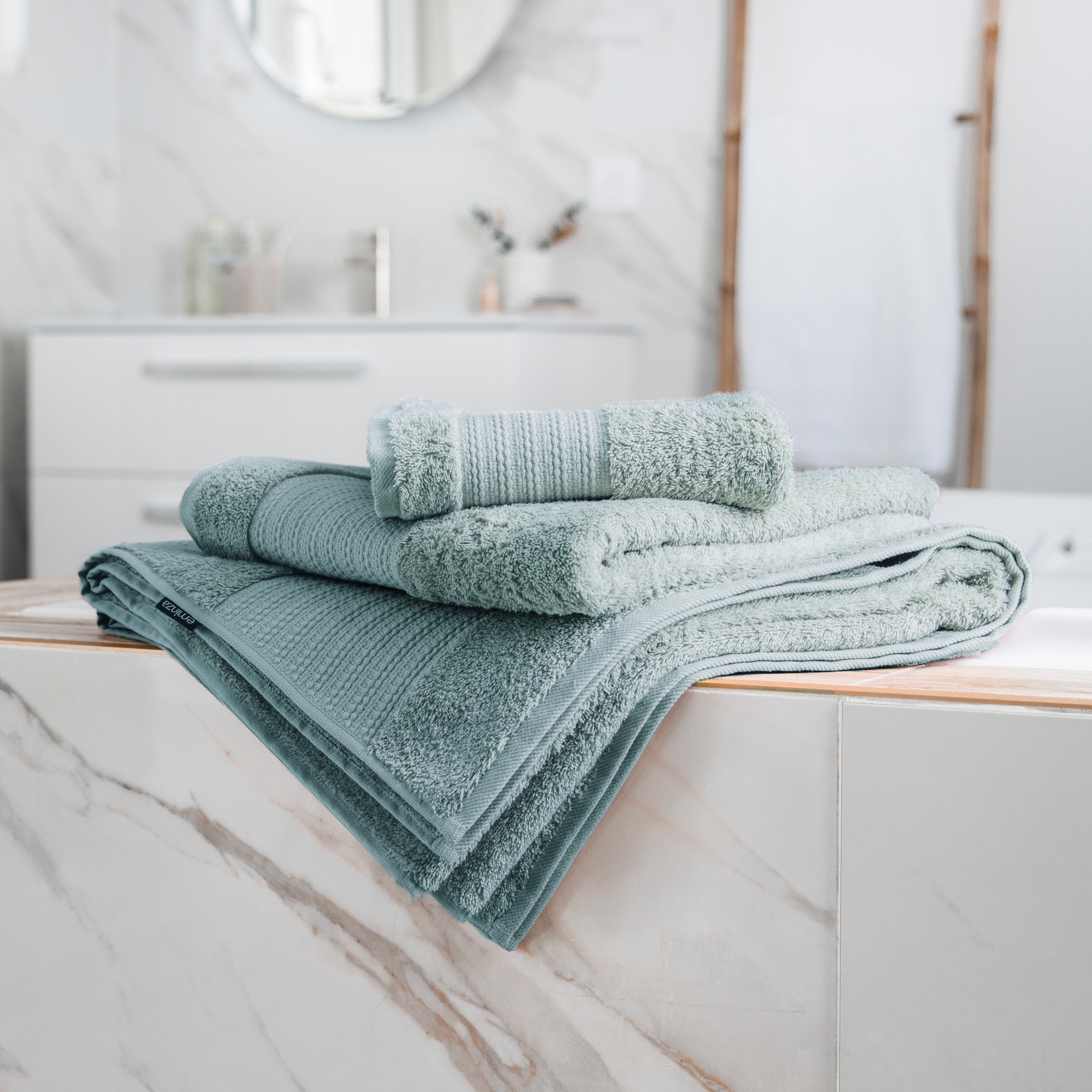 Serviette de bain coton bio (70 x 130 cm) Méline Bleu glacier