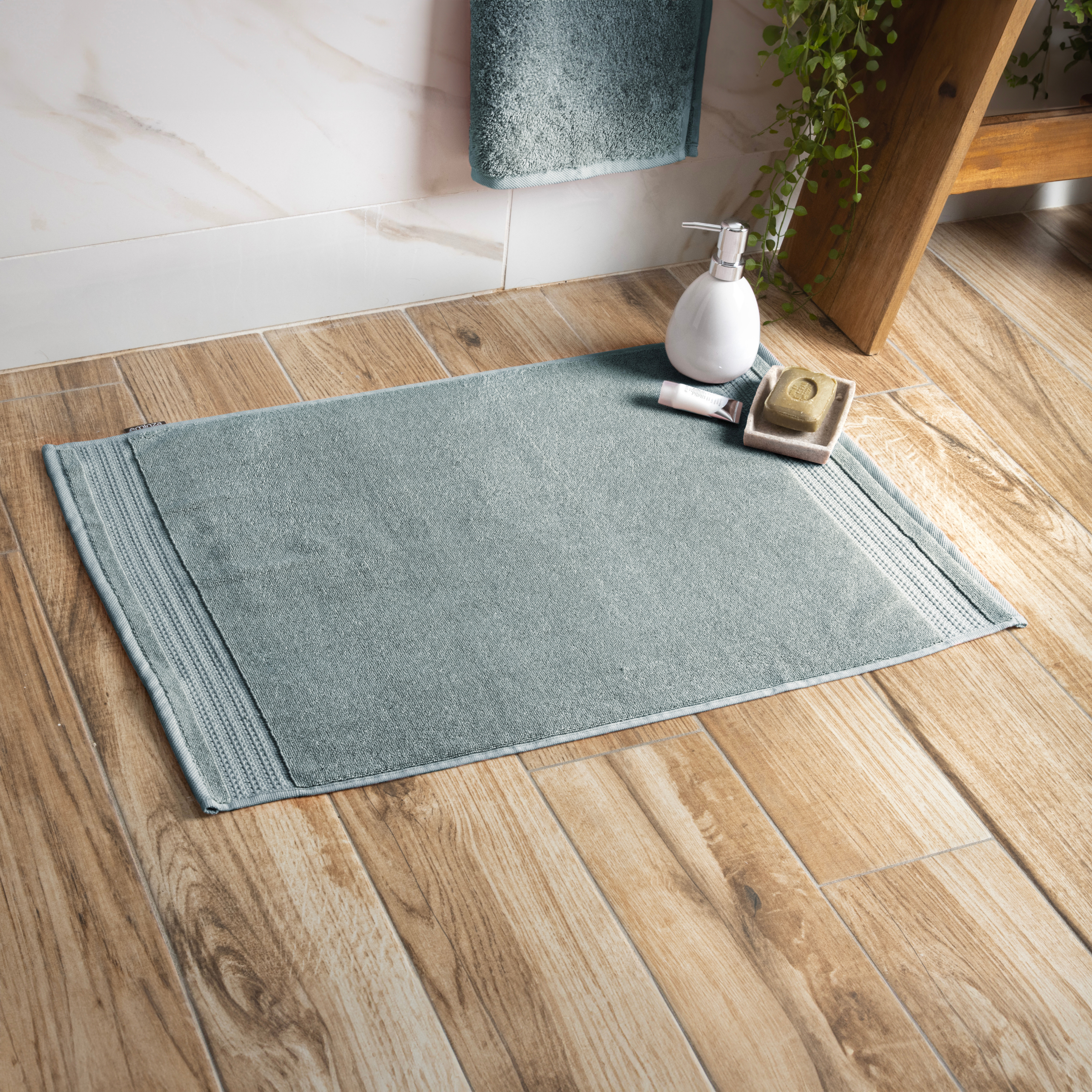 Tapis de bain coton bio (50 x 70 cm) Méline Bleu glacier