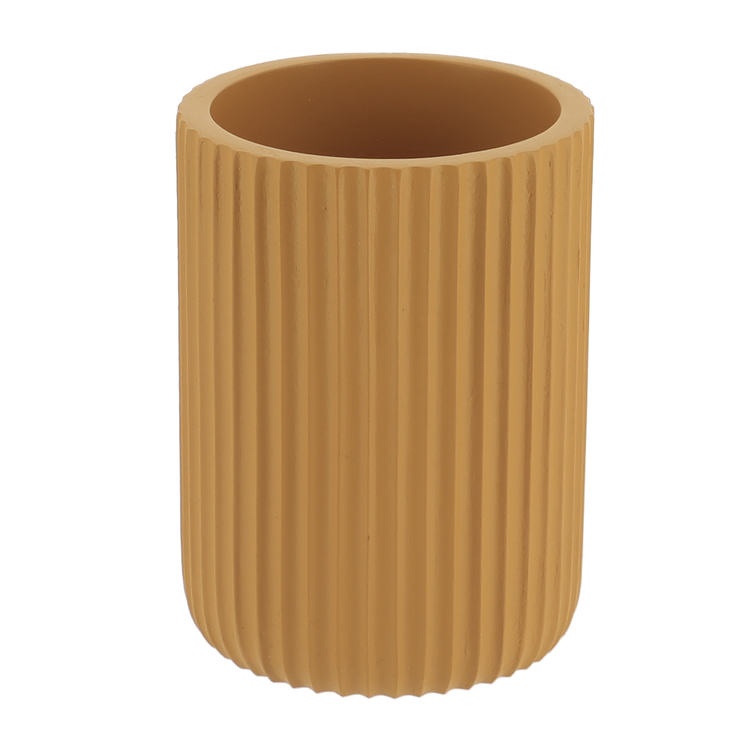 SET GOBELET DISTRIBUTEUR A SAVON ET PORTE SAVON POLYRESINE STRIEE - MOUTARDE
