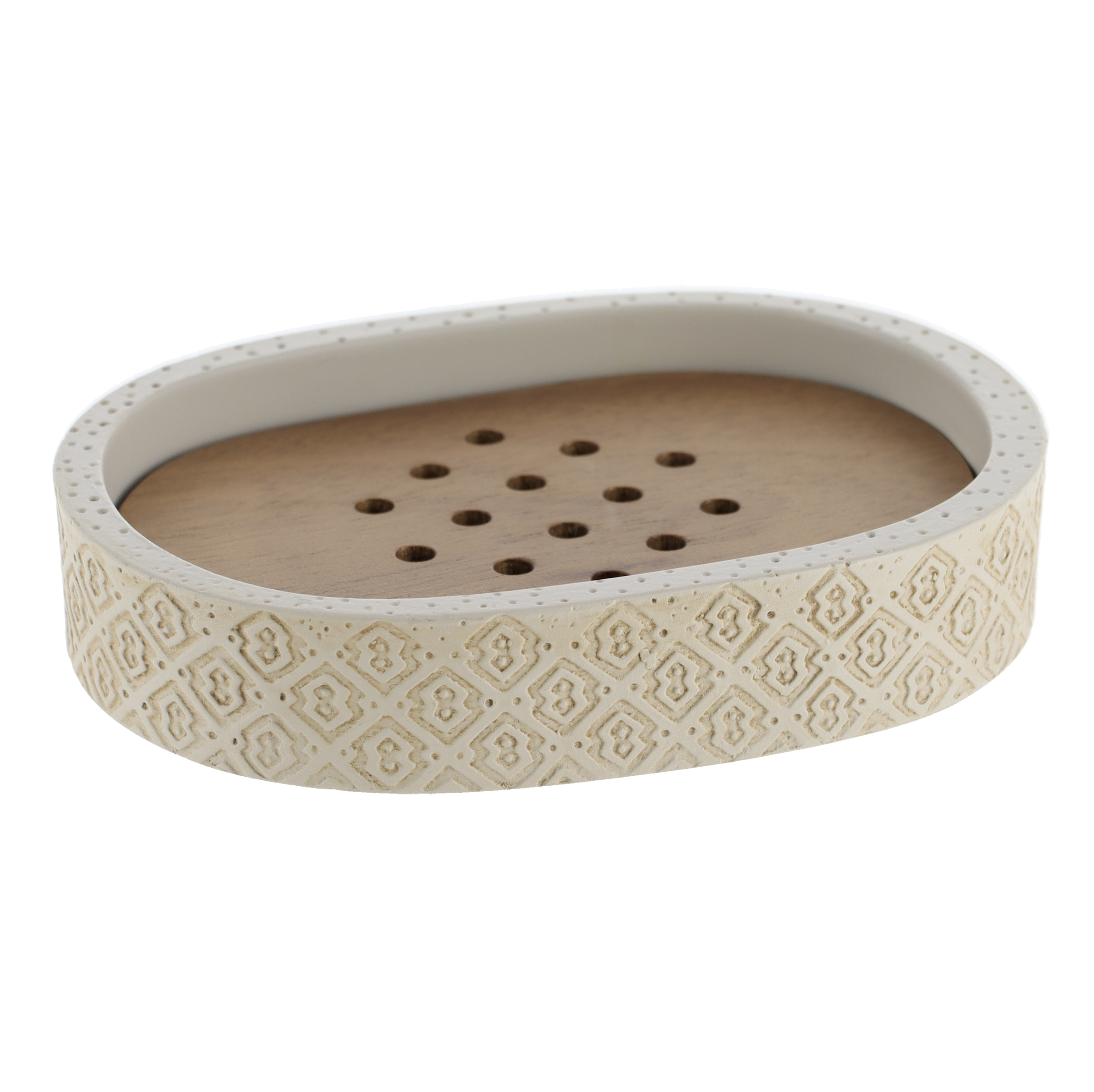 SET GOBELET DISTRIBUTEUR A SAVON ET PORTE SAVON POLYRESINE GRAVE - NATUREL