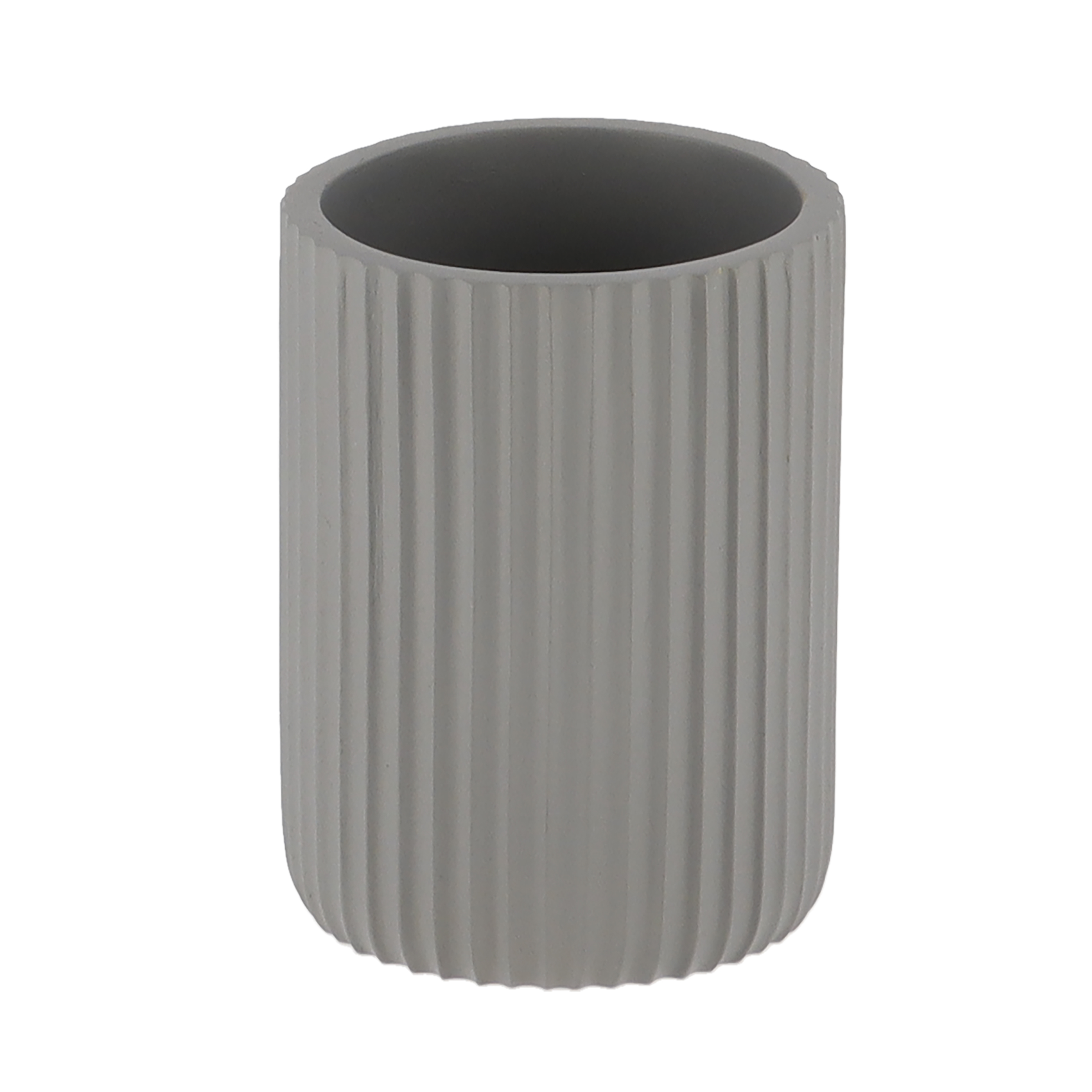 SET GOBELET DISTRIBUTEUR A SAVON ET PORTE SAVON POLYRESINE STRIEE - GRIS