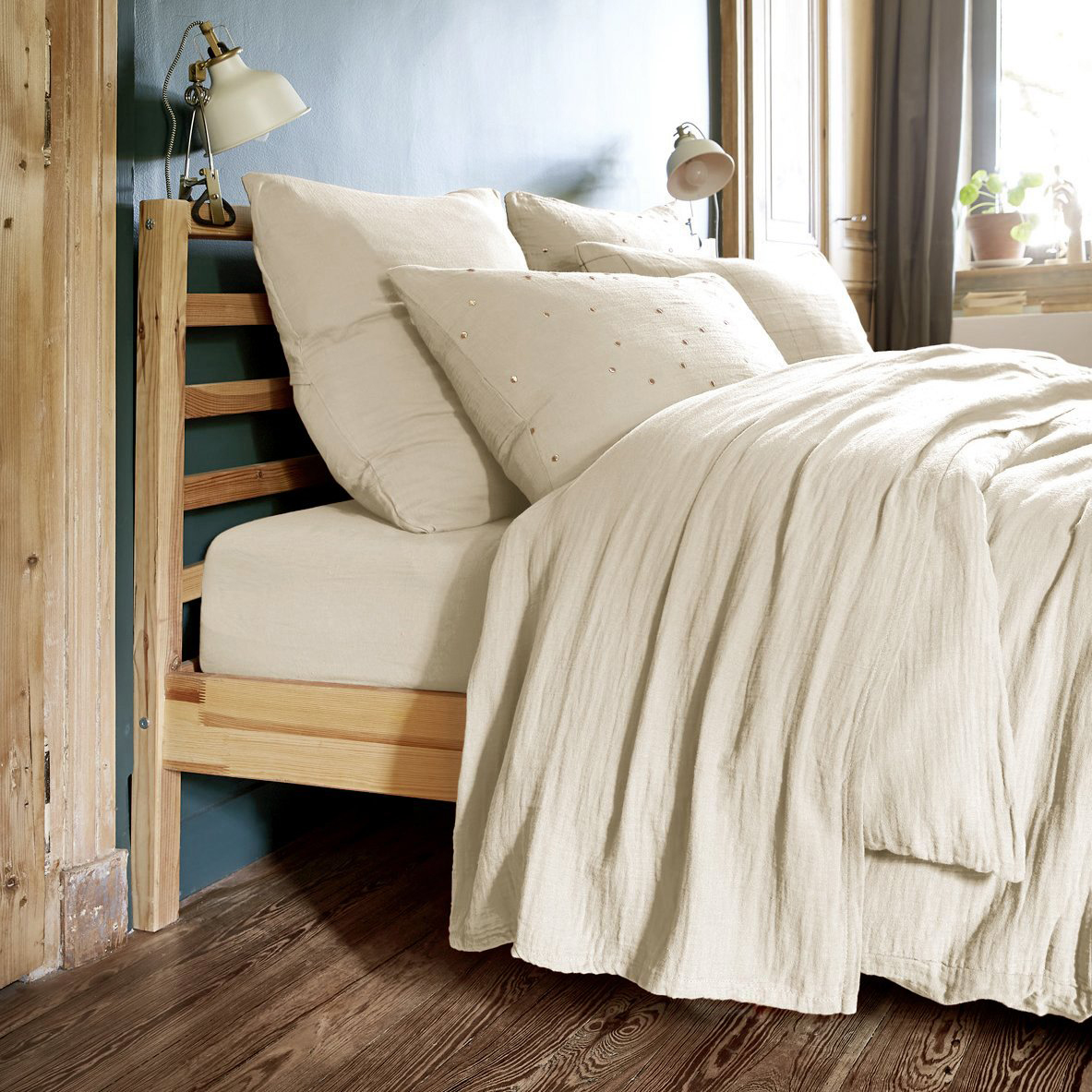 Drap plat gaze de coton (270 cm) Gaïa Beige pampa 2