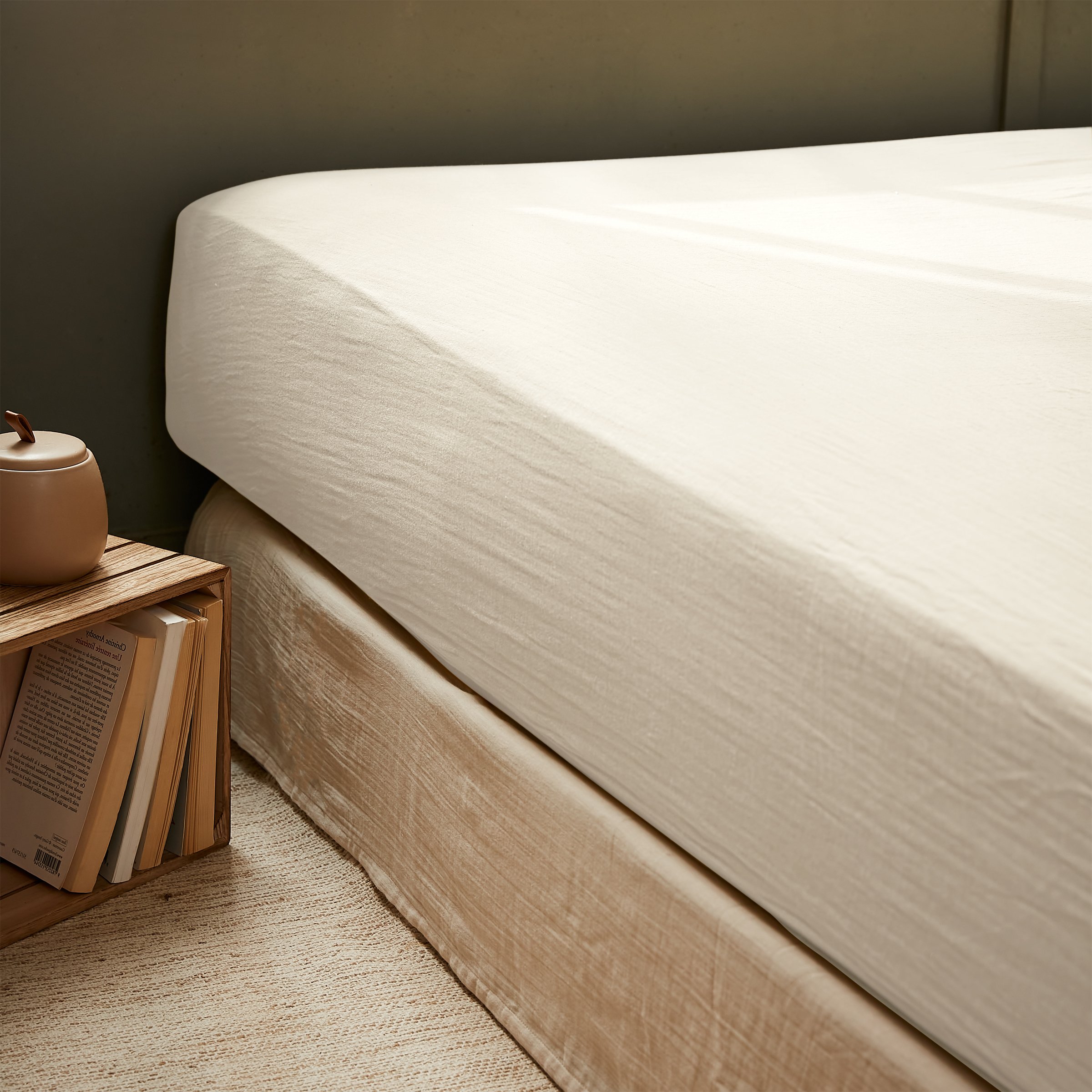 Drap housse gaze de coton (140 x 200 cm) Gaïa Beige pampa