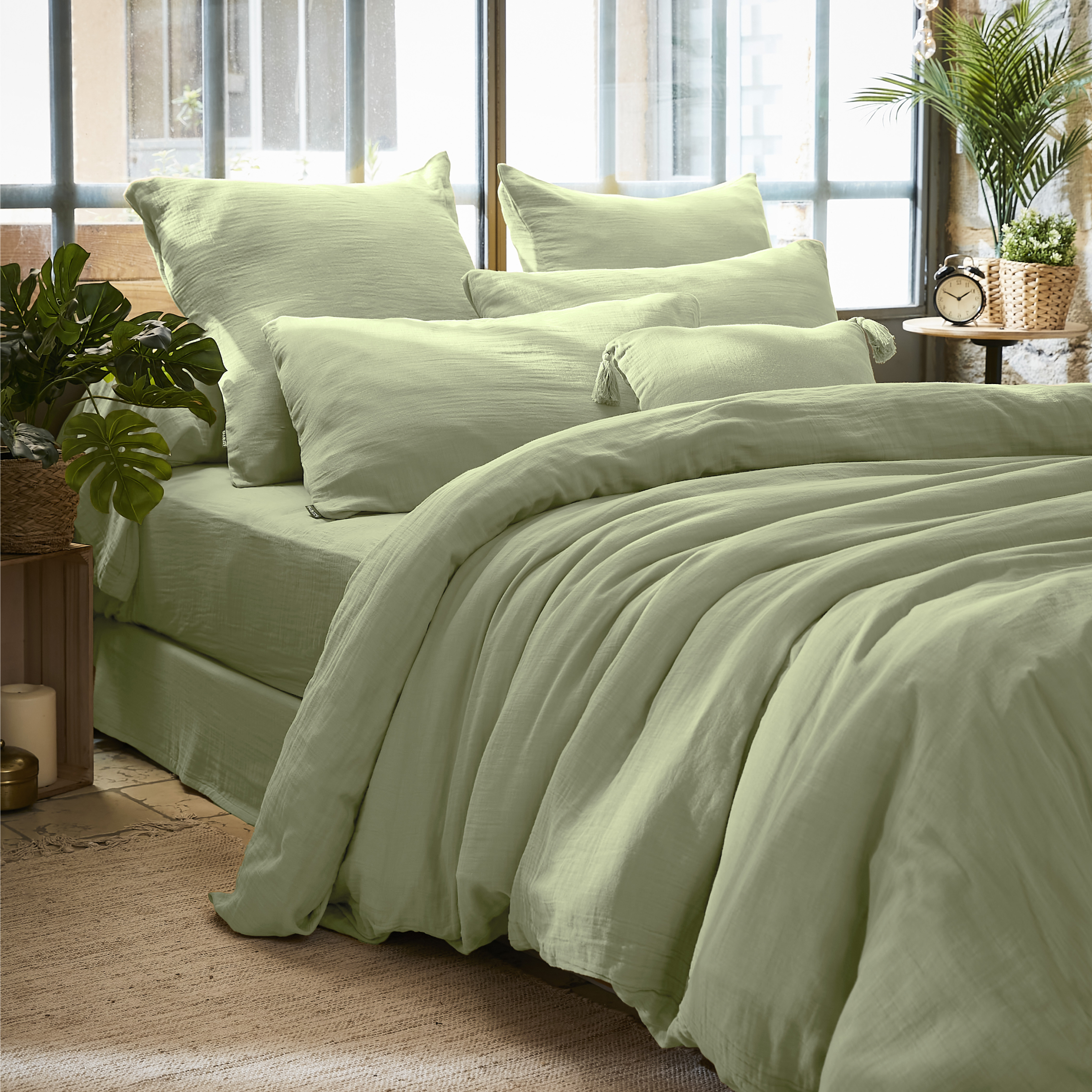 Taie d'oreiller rectangulaire gaze de coton (L80 cm) Gaïa Vert tilleul