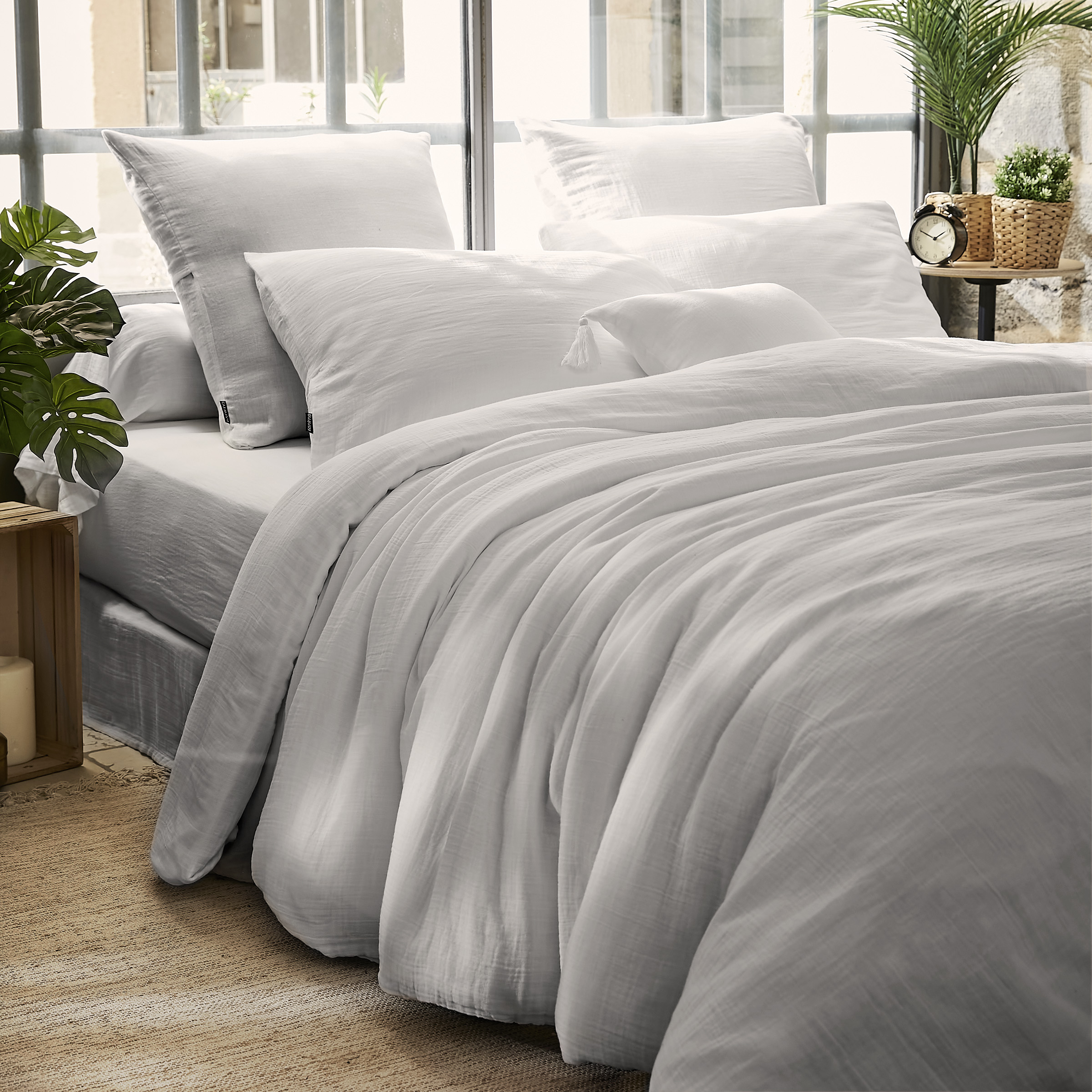 Drap housse gaze de coton (140 x 200 cm) Gaïa Gris nuage