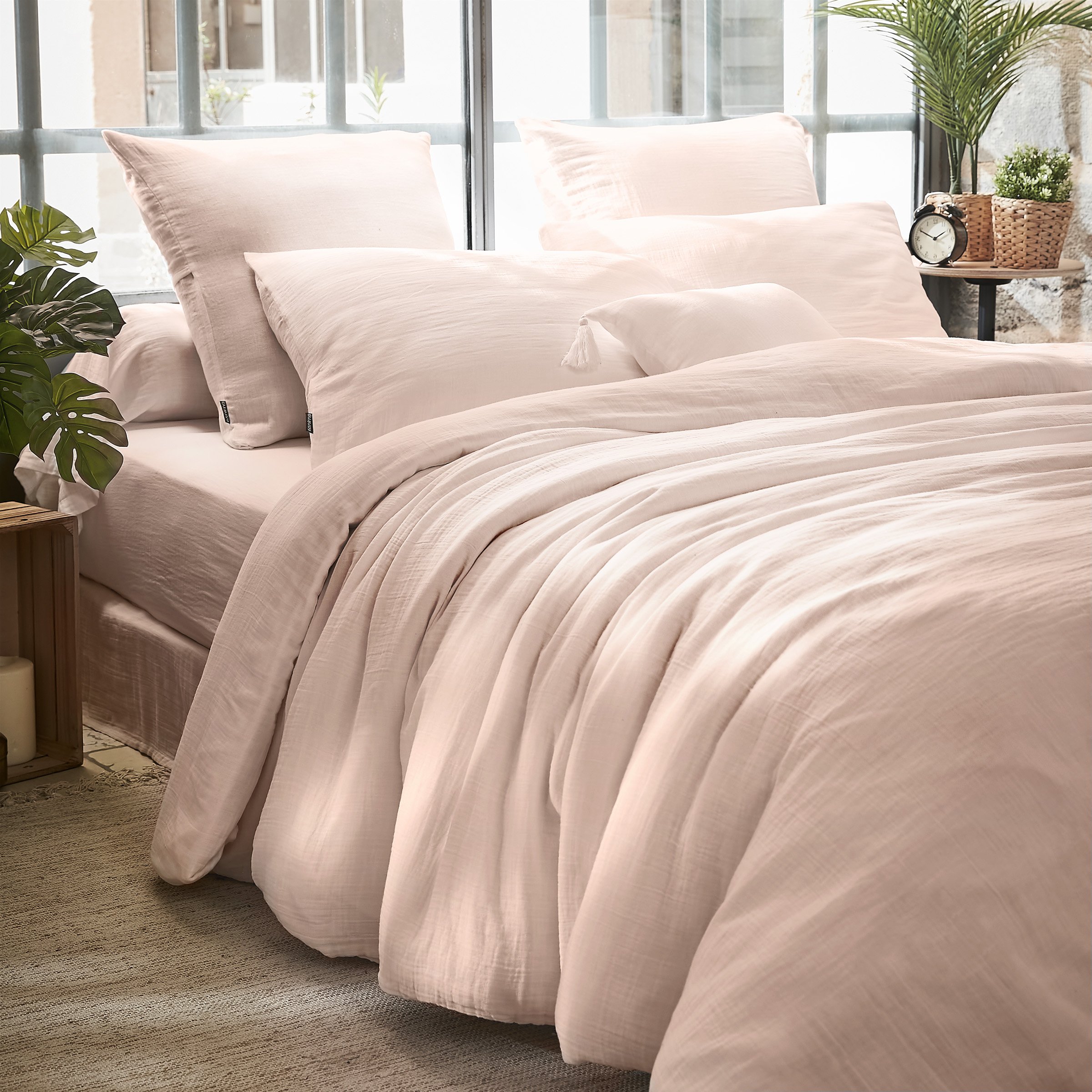 Drap housse gaze de coton (140 x 200 cm) Gaïa Rose poudré