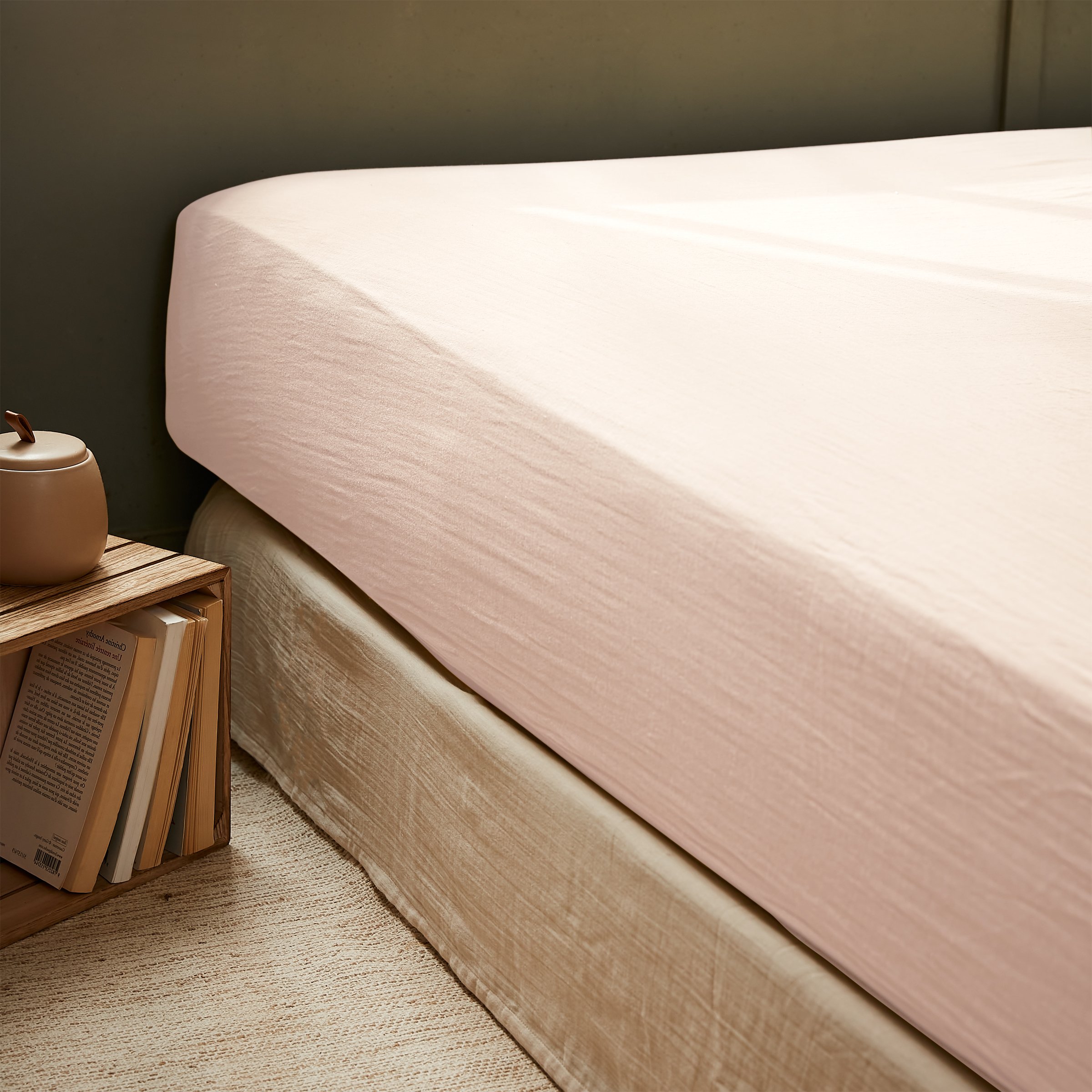 Drap housse gaze de coton (140 x 200 cm) Gaïa Rose poudré