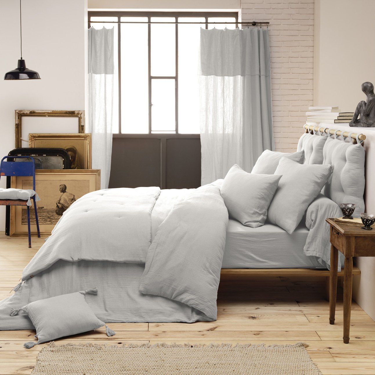 Drap housse gaze de coton (90 x 200 cm) Gaïa Gris nuage