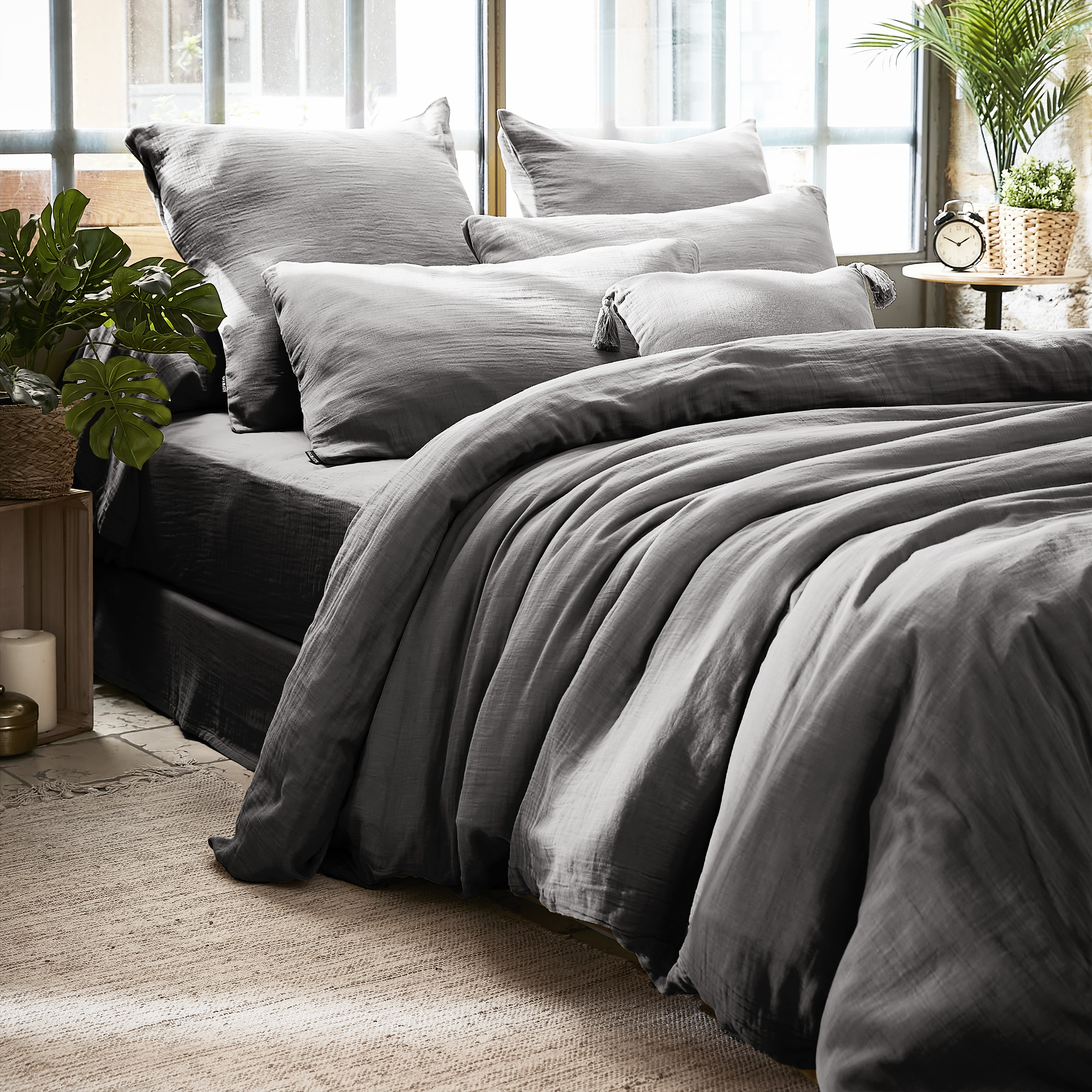 Drap housse gaze de coton (90 x 200 cm) Gaïa Gris granit