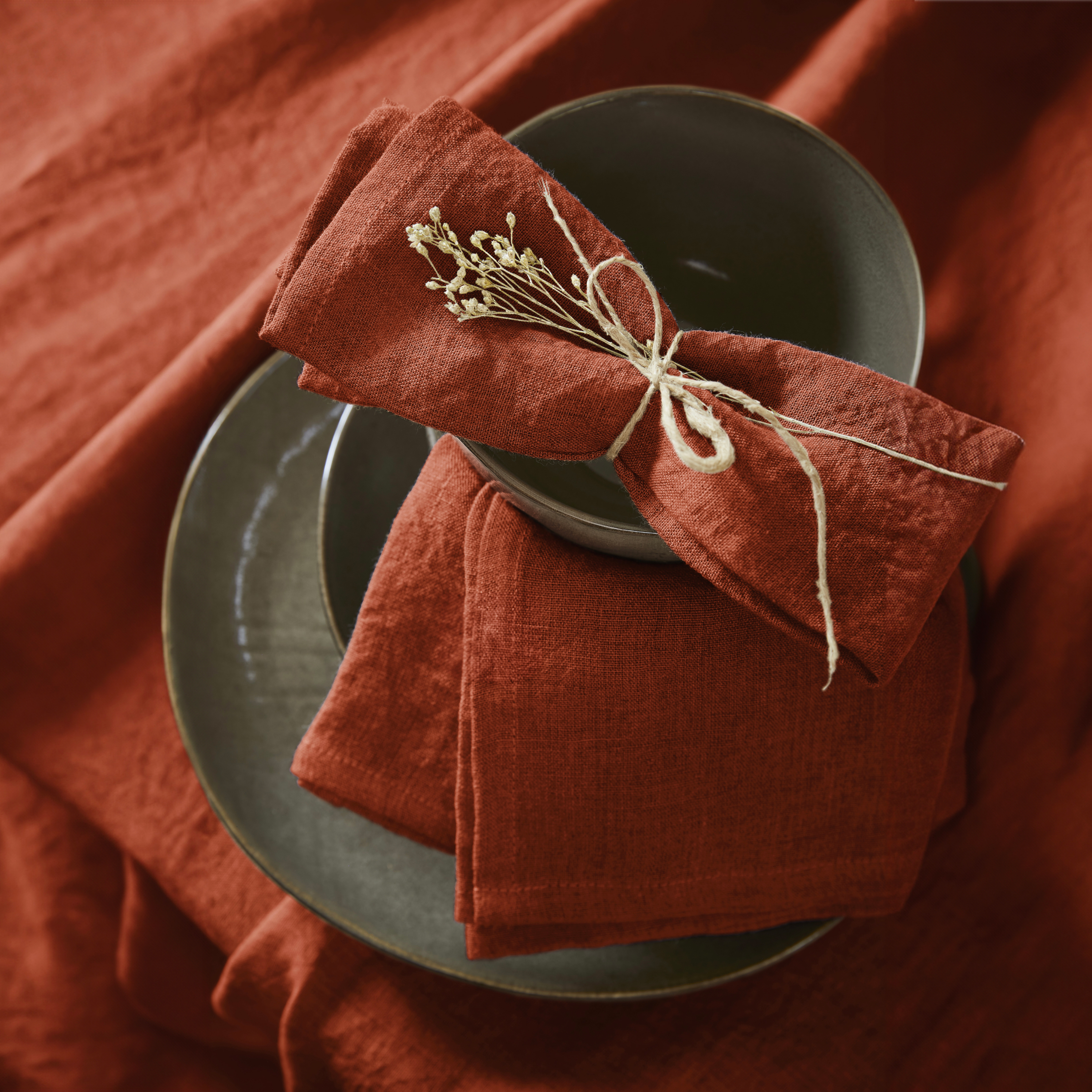 Lot de 3 serviettes lin lavé Louise Terracotta 1