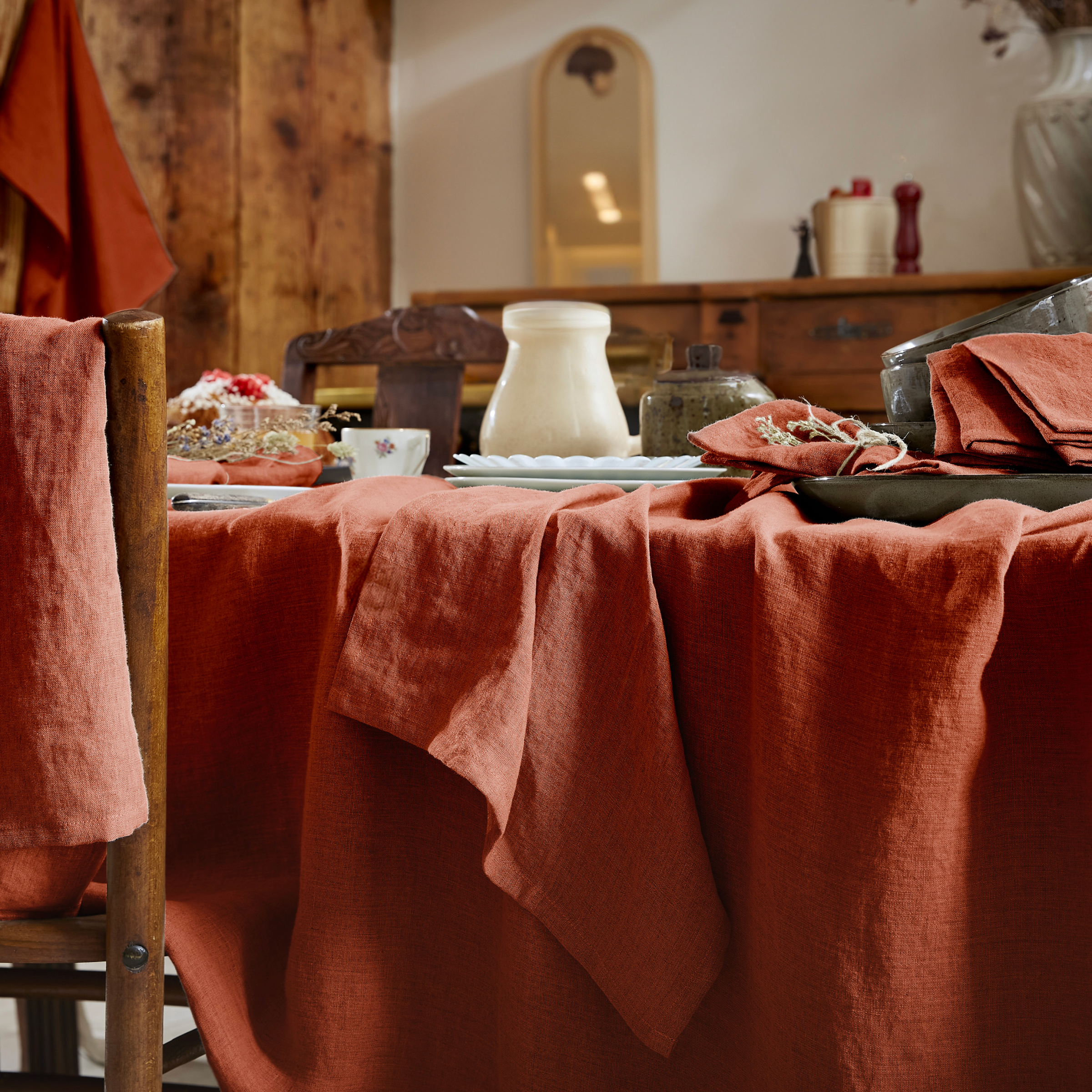 Lot de 3 serviettes lin lavé Louise Terracotta