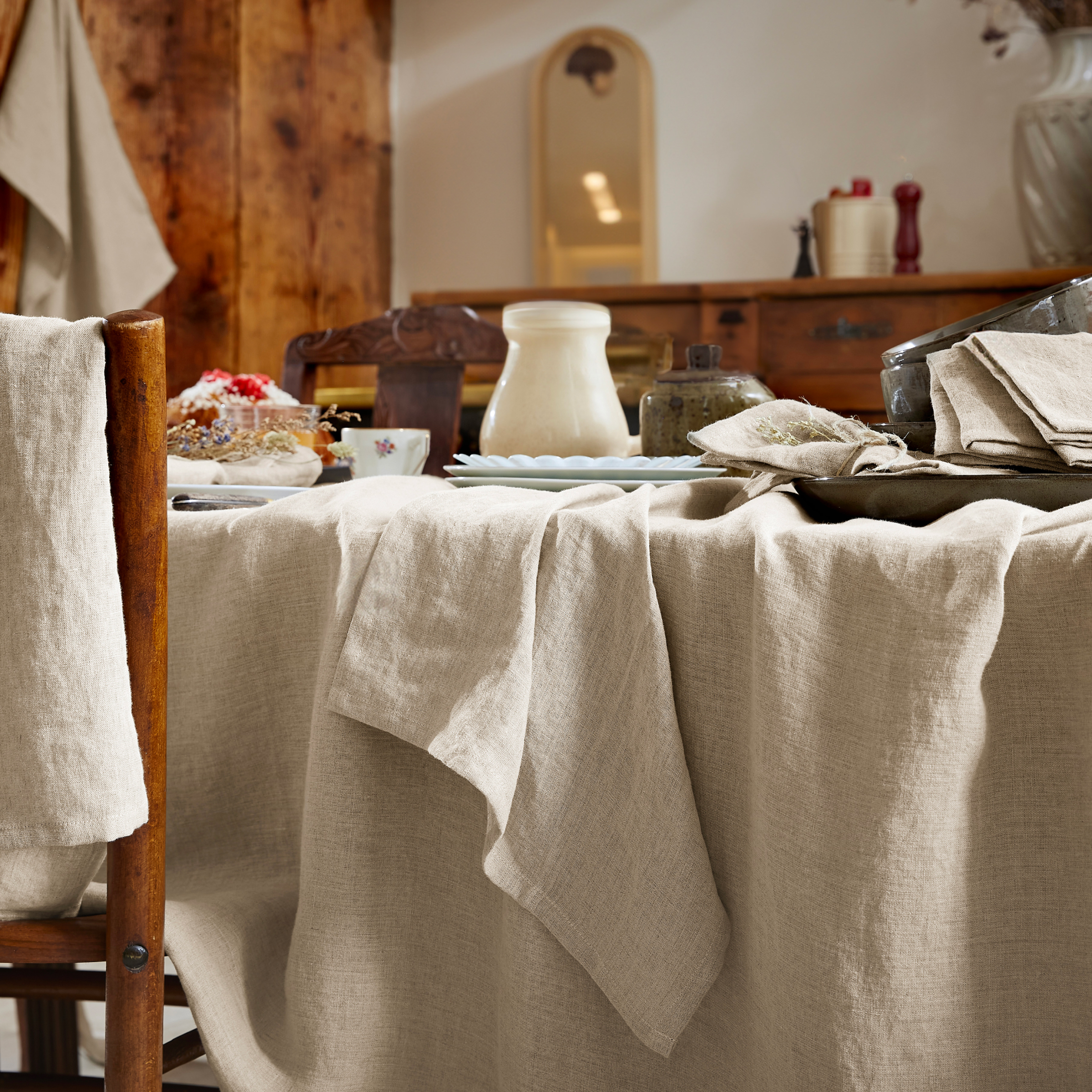 Nappe rectangulaire lin lavé (L250 cm) Louise Beige
