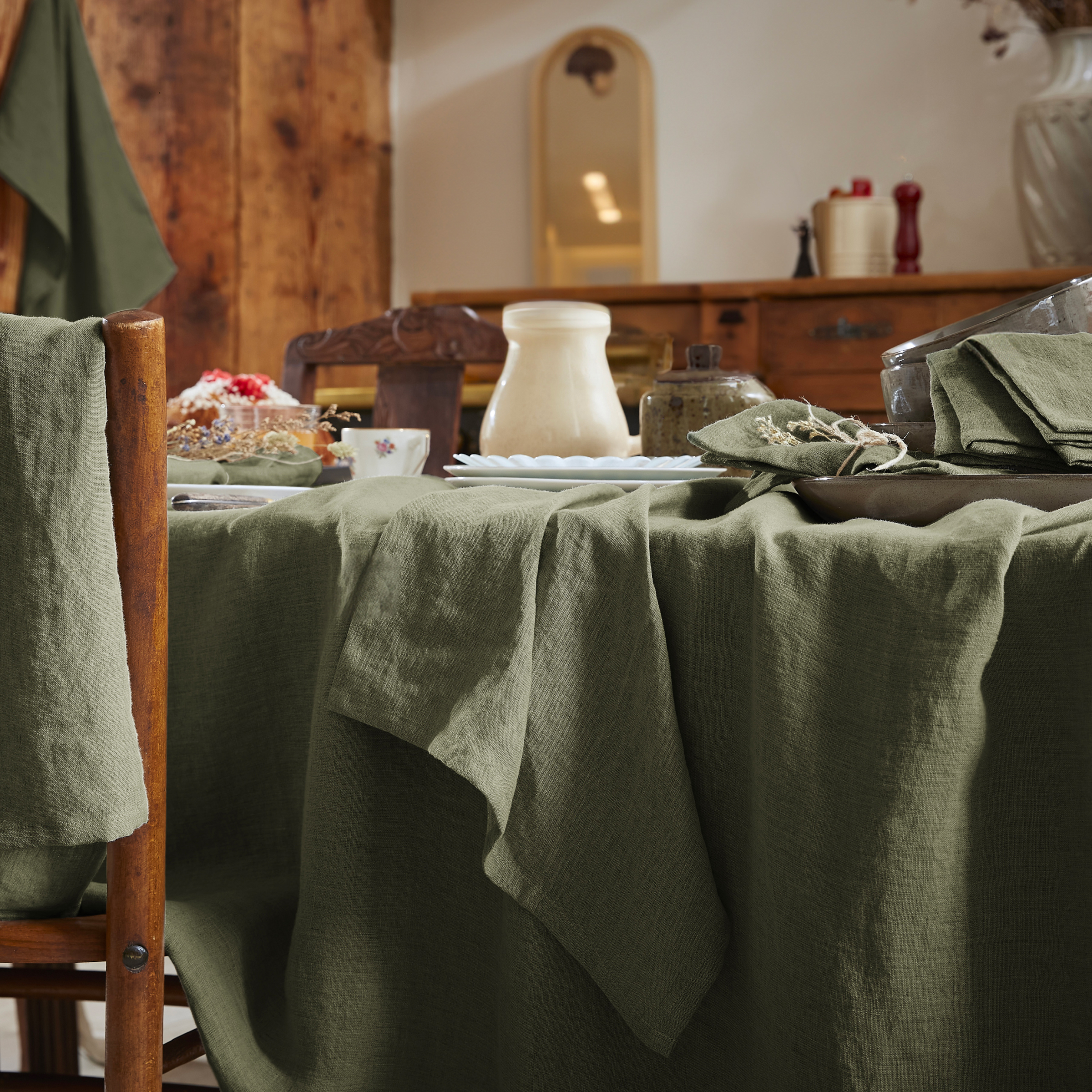 Nappe rectangulaire lin lavé (L250 cm) Louise Vert romarin