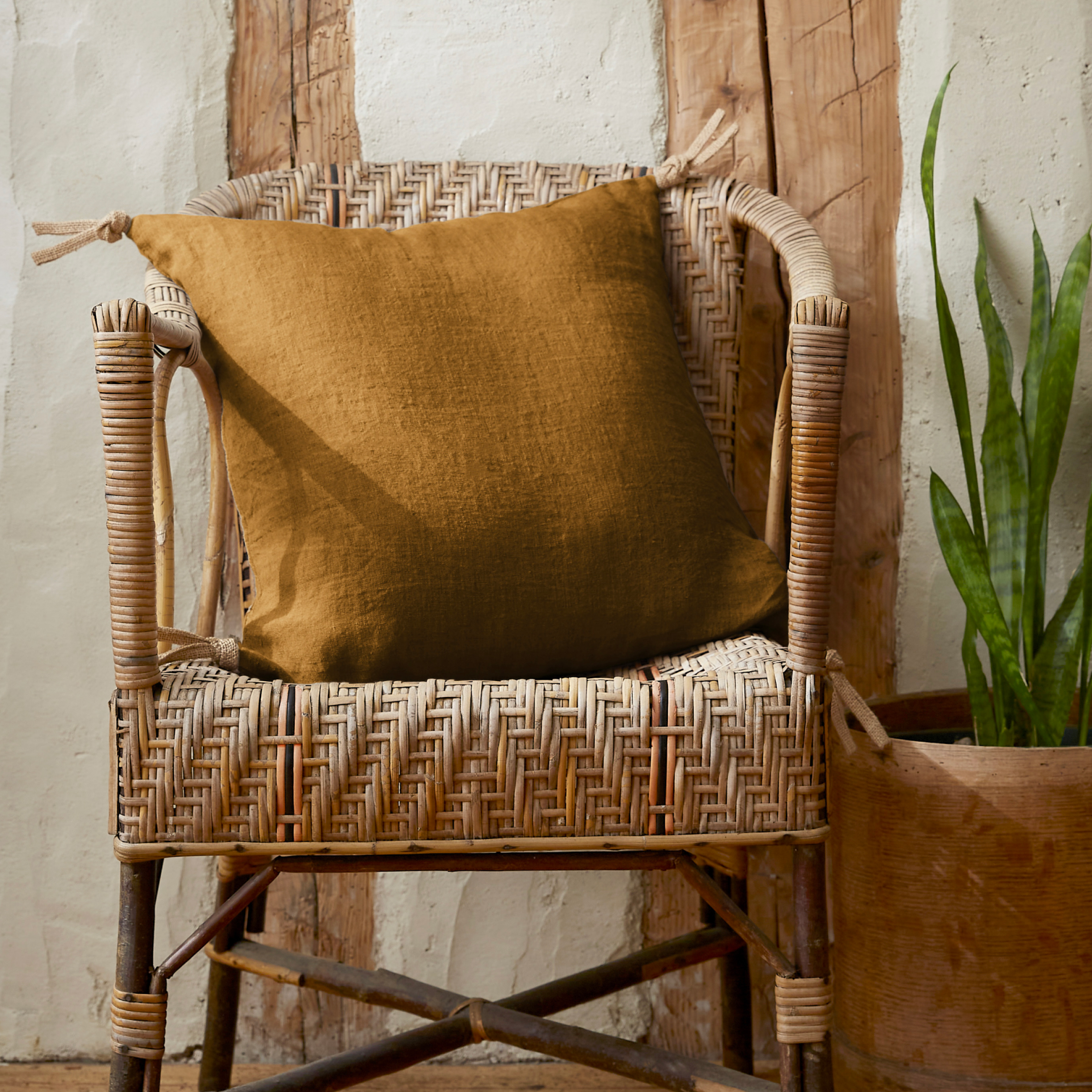 Coussin carré lin lavé (45 cm) Louise Caramel 1