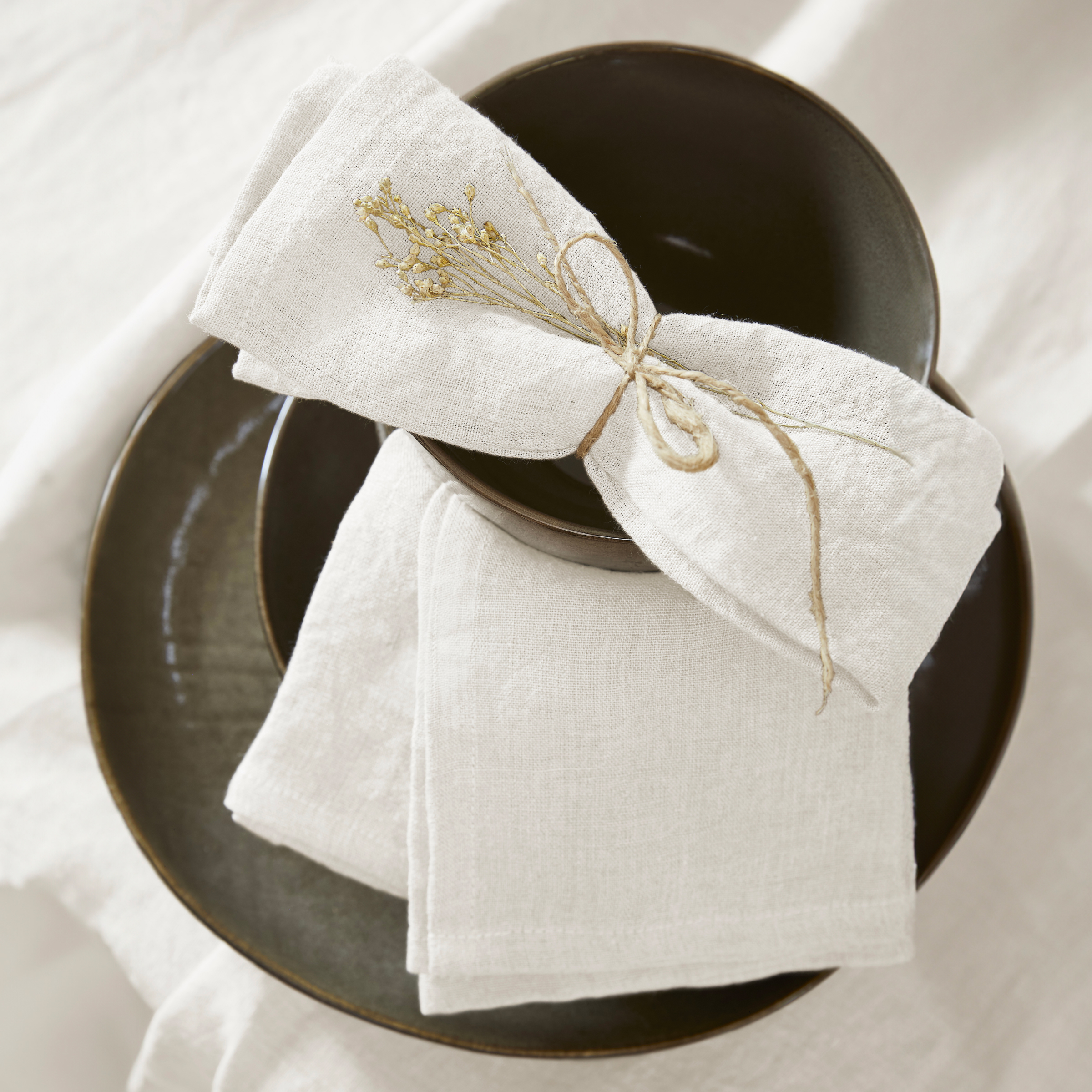 Lot de 3 serviettes lin lavé Louise Blanches 1