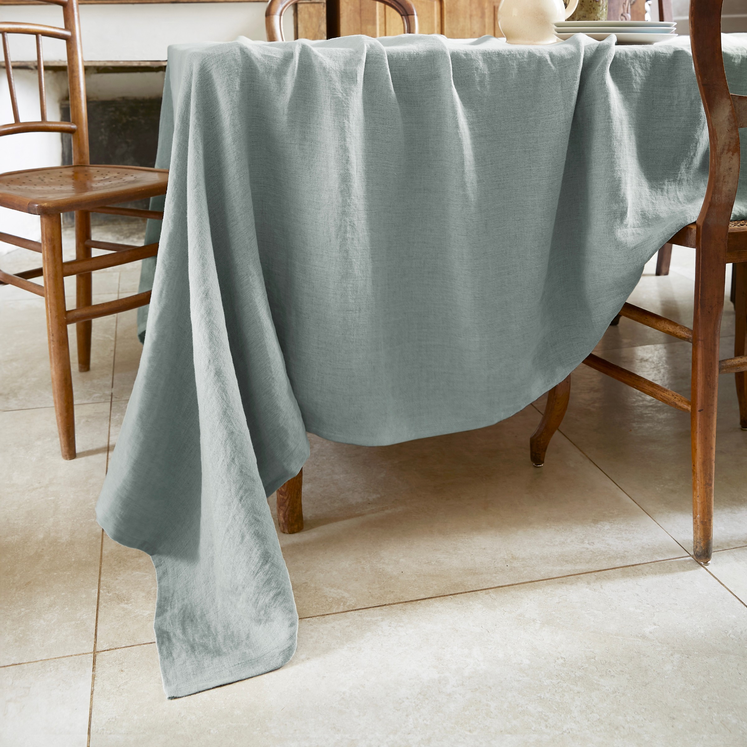 Nappe rectangulaire lin lavé (L350 cm) Louise Vert eucalyptus 1