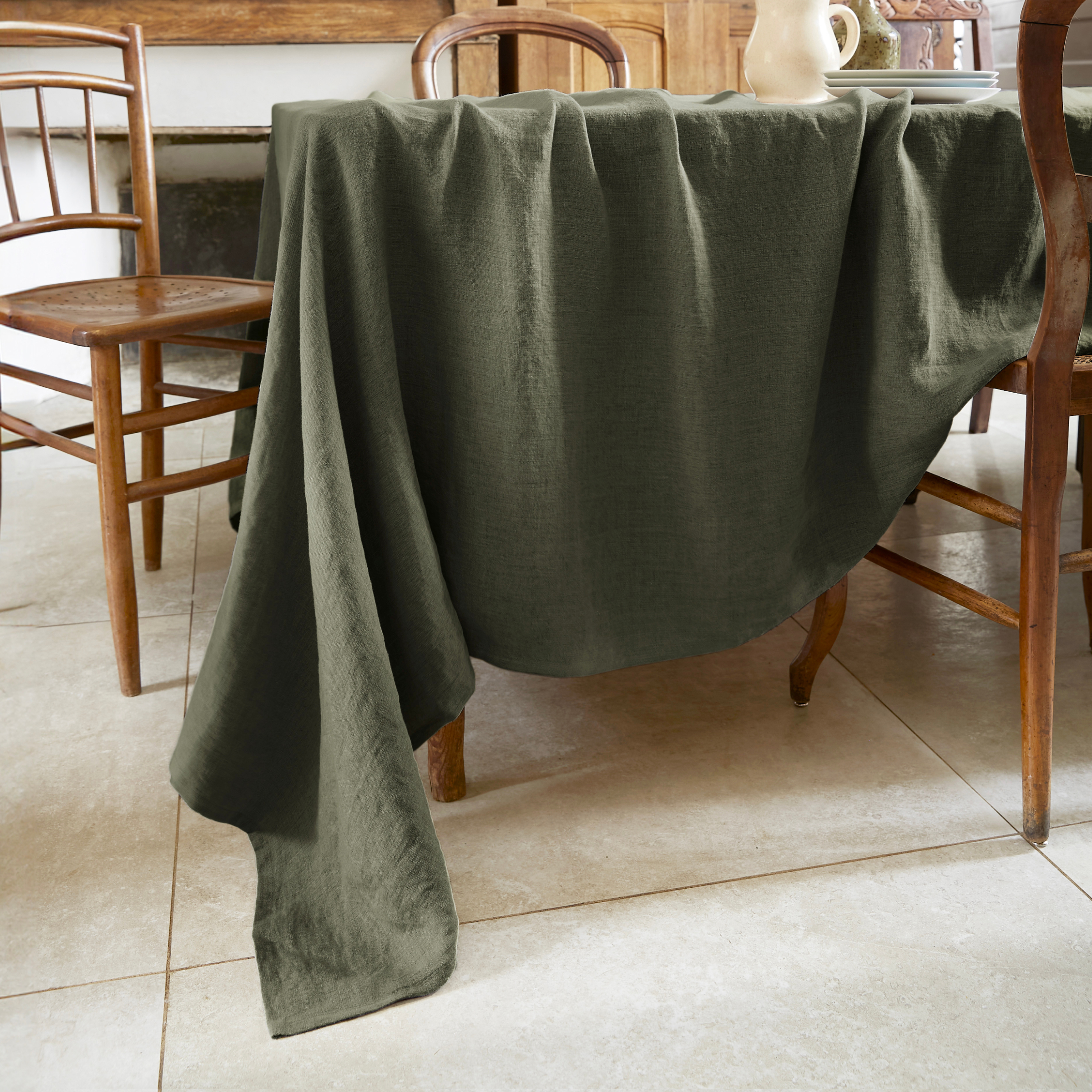 Nappe rectangulaire lin lavé (L350 cm) Louise Vert romarin 1