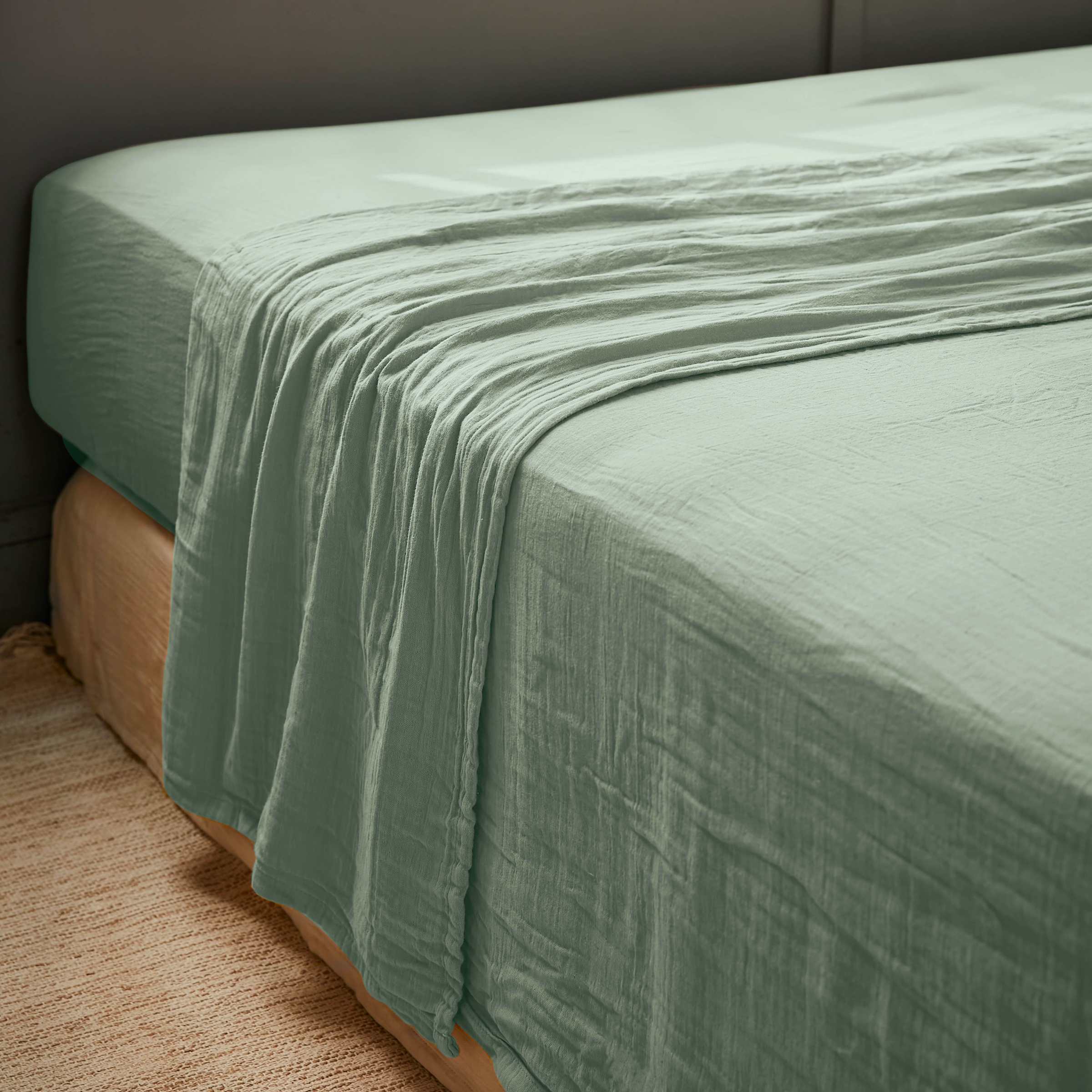 Drap plat gaze de coton (240 x 300 cm) Gaïa Vert eucalyptus 