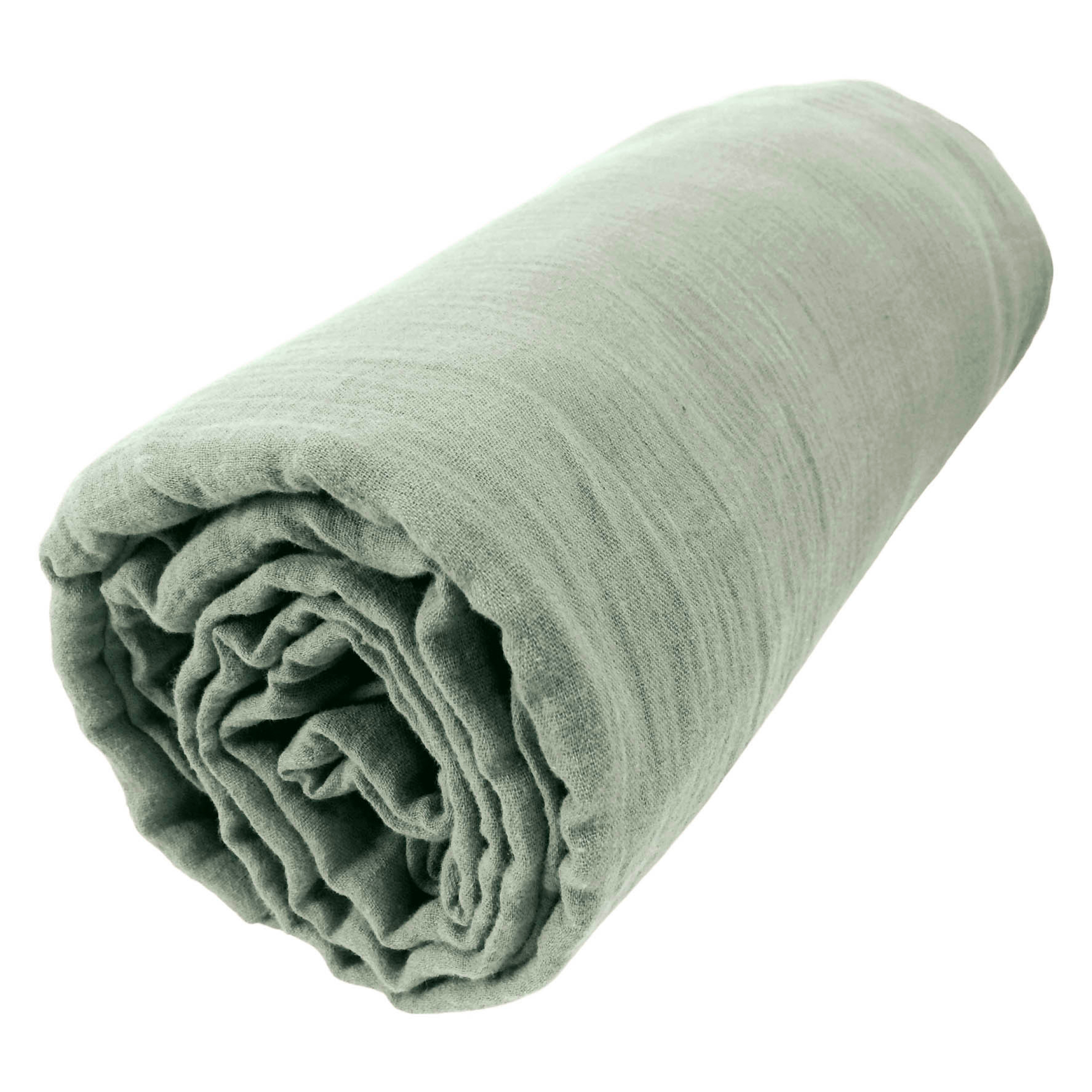 Drap housse gaze de coton (180 x 200 cm) Gaïa Vert eucalyptus