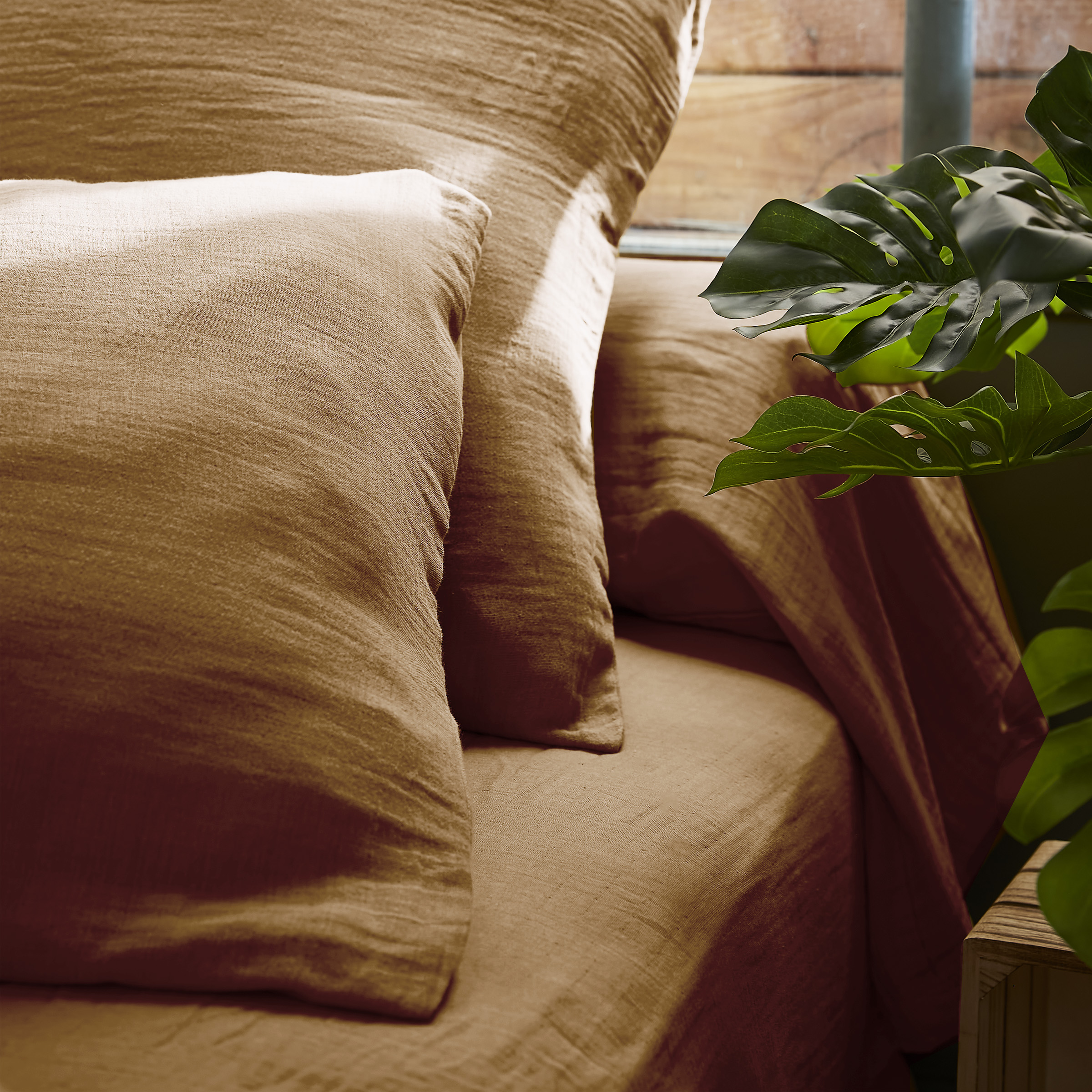 Drap housse gaze de coton (90 x 200 cm) Gaïa Camel