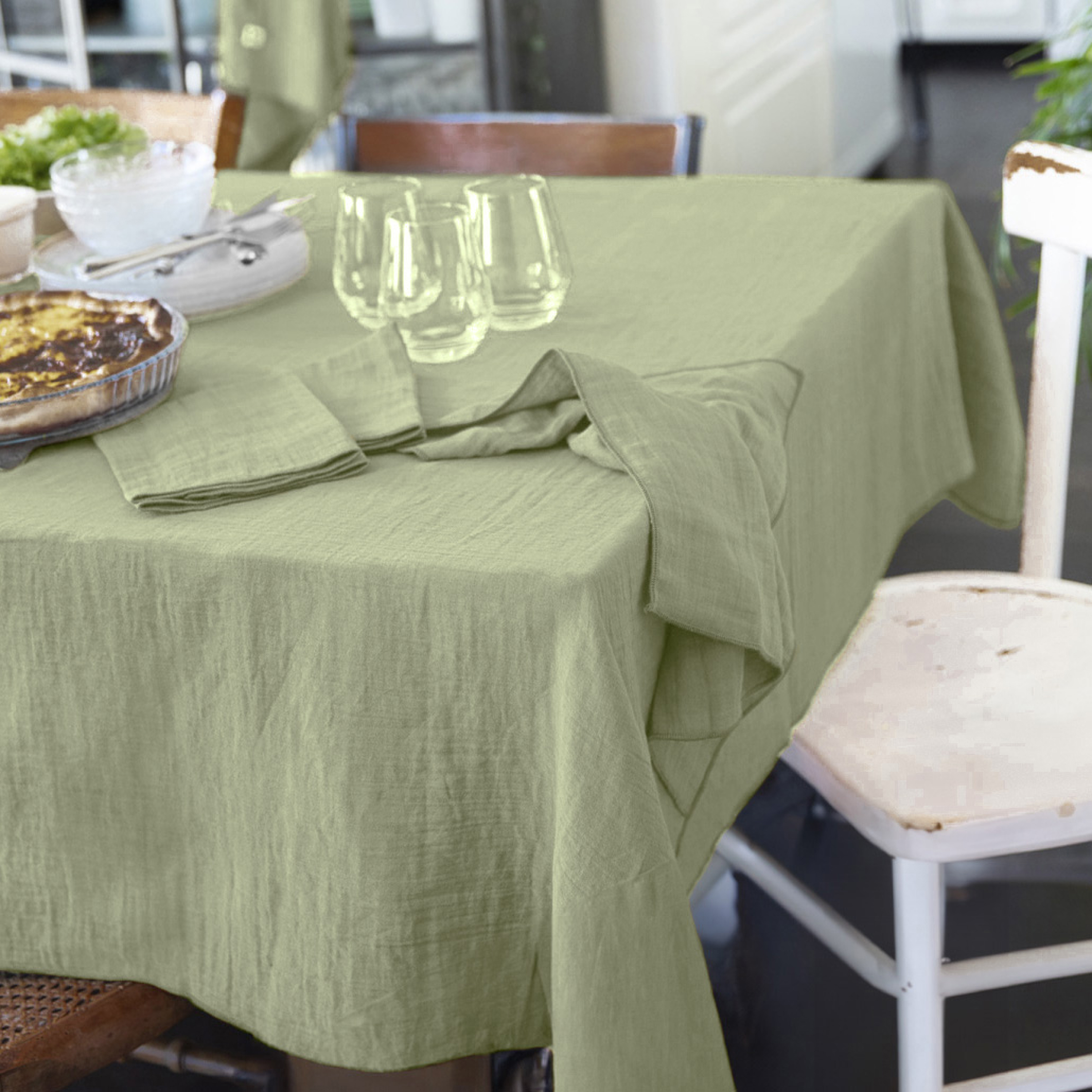 Nappe rectangulaire gaze de coton (L350 cm) Gaïa Vert tilleul