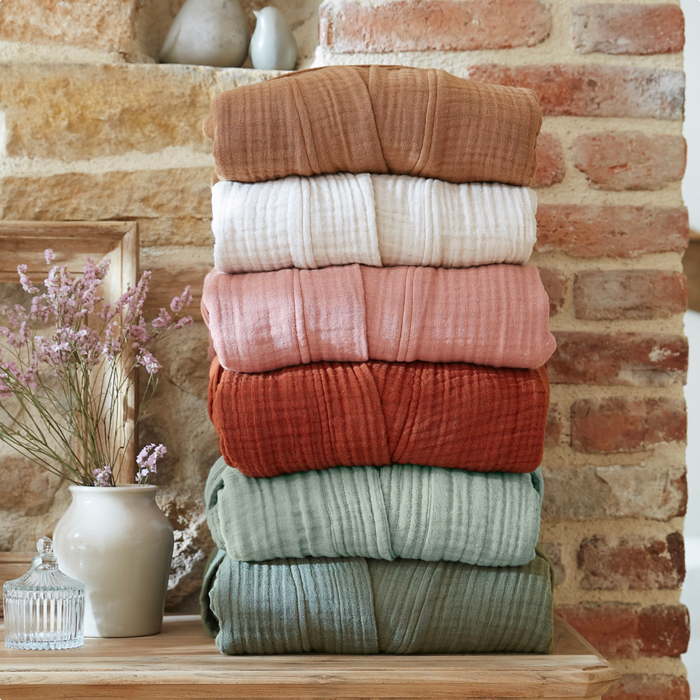 Peignoir de bain gaze de coton L/XL Gaïa Terracotta