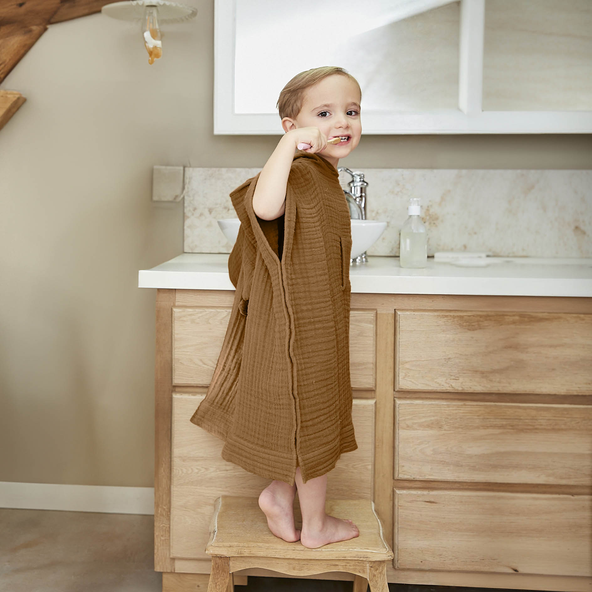 Poncho de bain enfant gaze de coton 6/10 ans Gaïa Camel