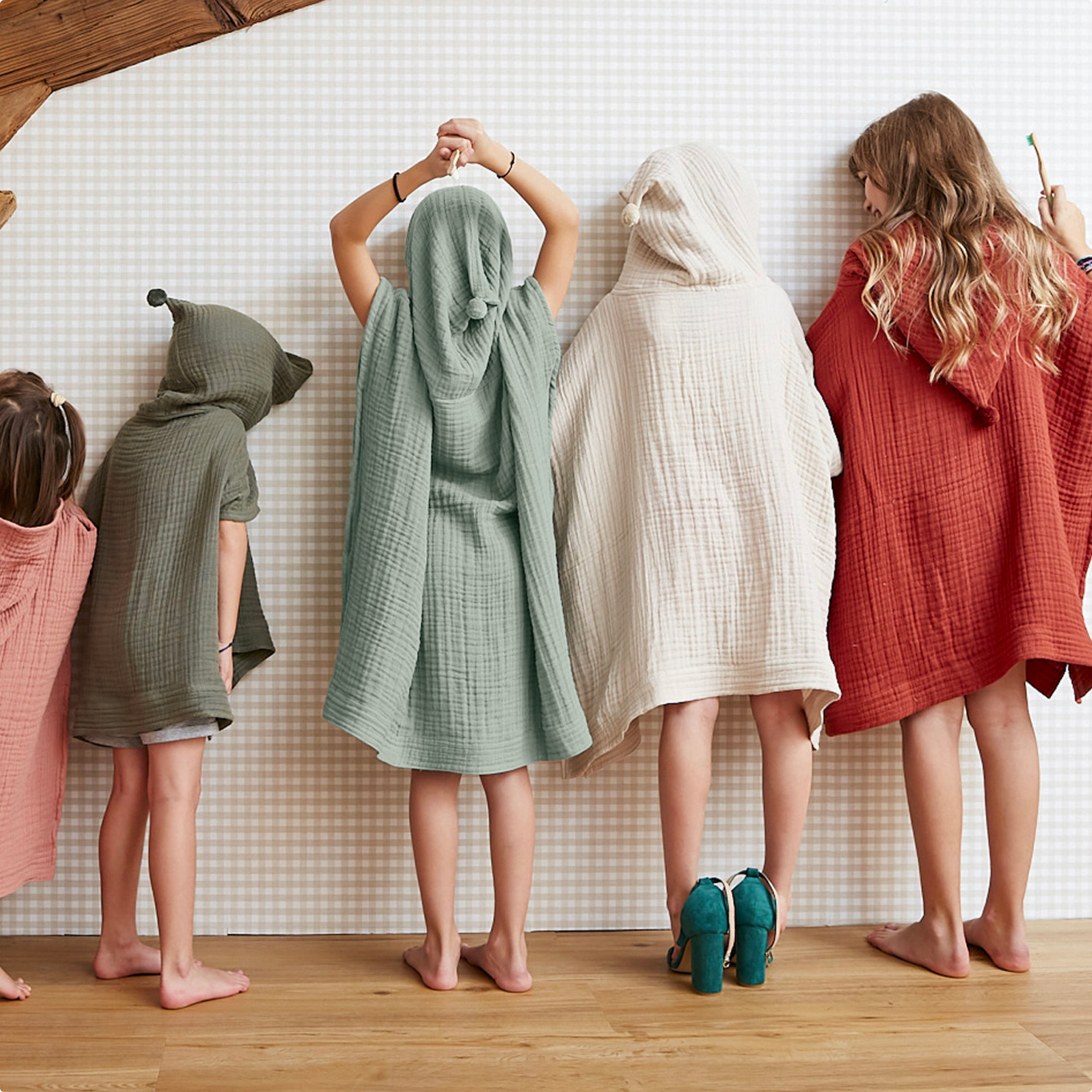 Poncho de bain enfant gaze de coton 2/5 ans Gaïa Vert eucalyptus