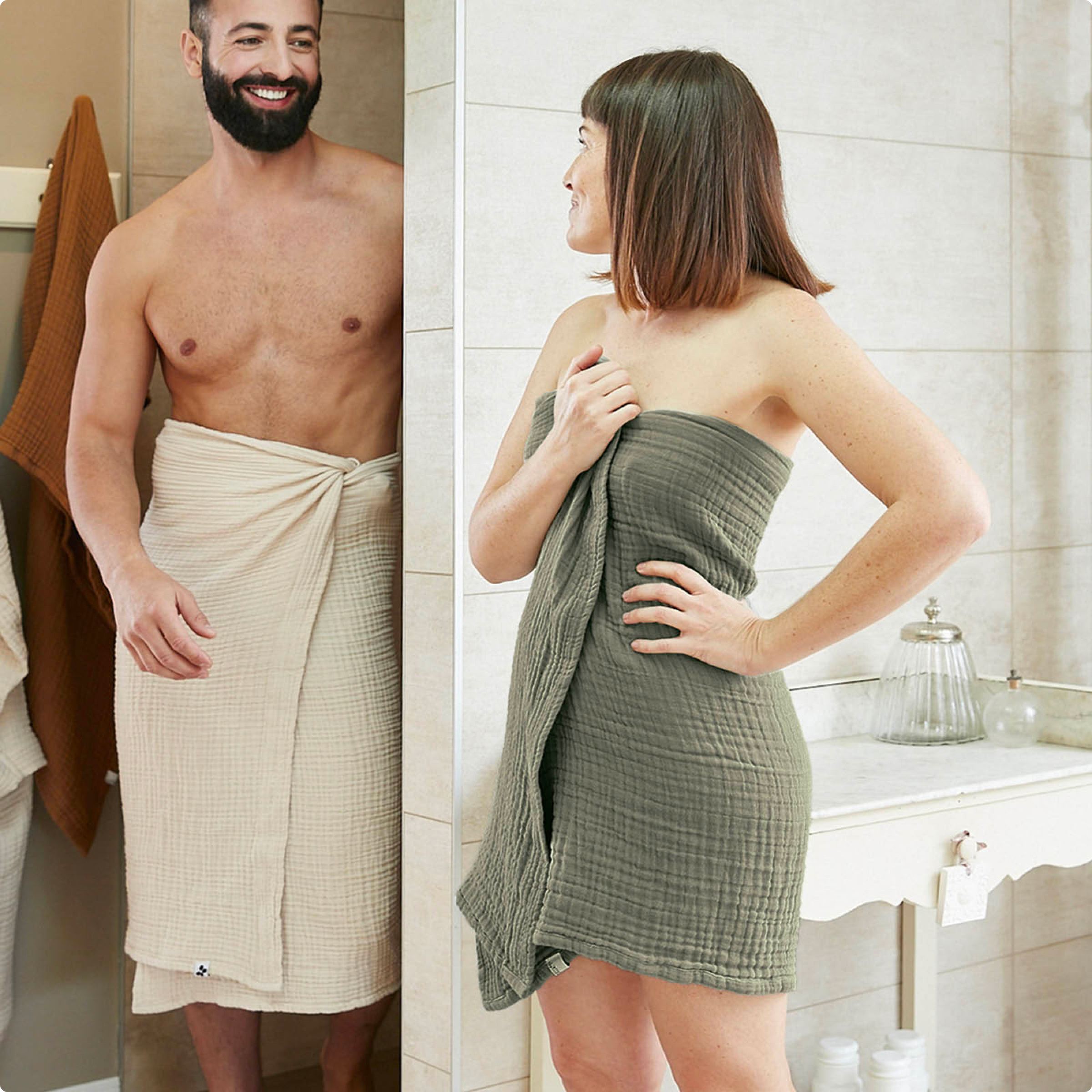 Serviette de bain gaze de coton (90 x 150 cm) Gaïa Vert romarin