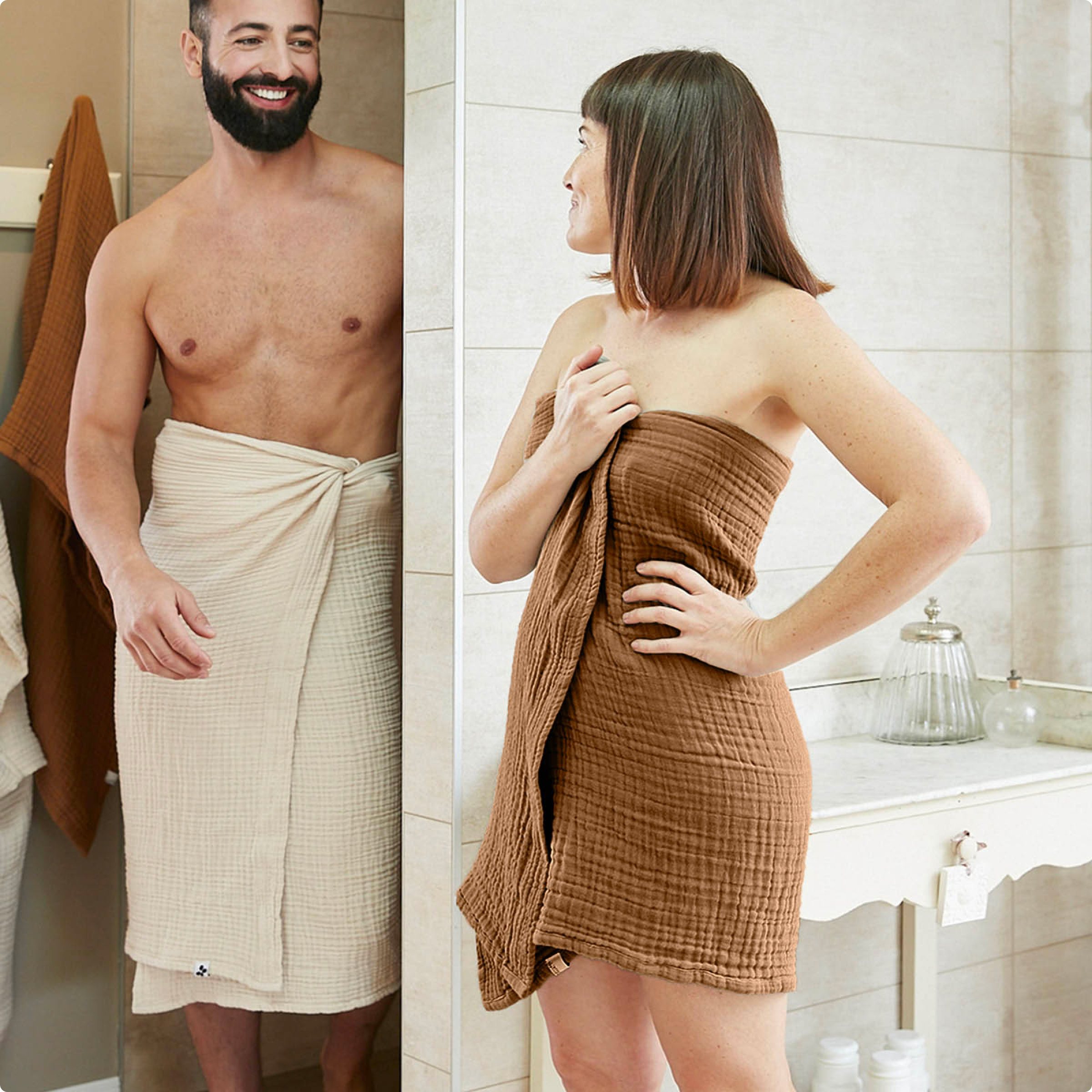 Serviette de bain gaze de coton (90 x 150 cm) Gaïa Camel