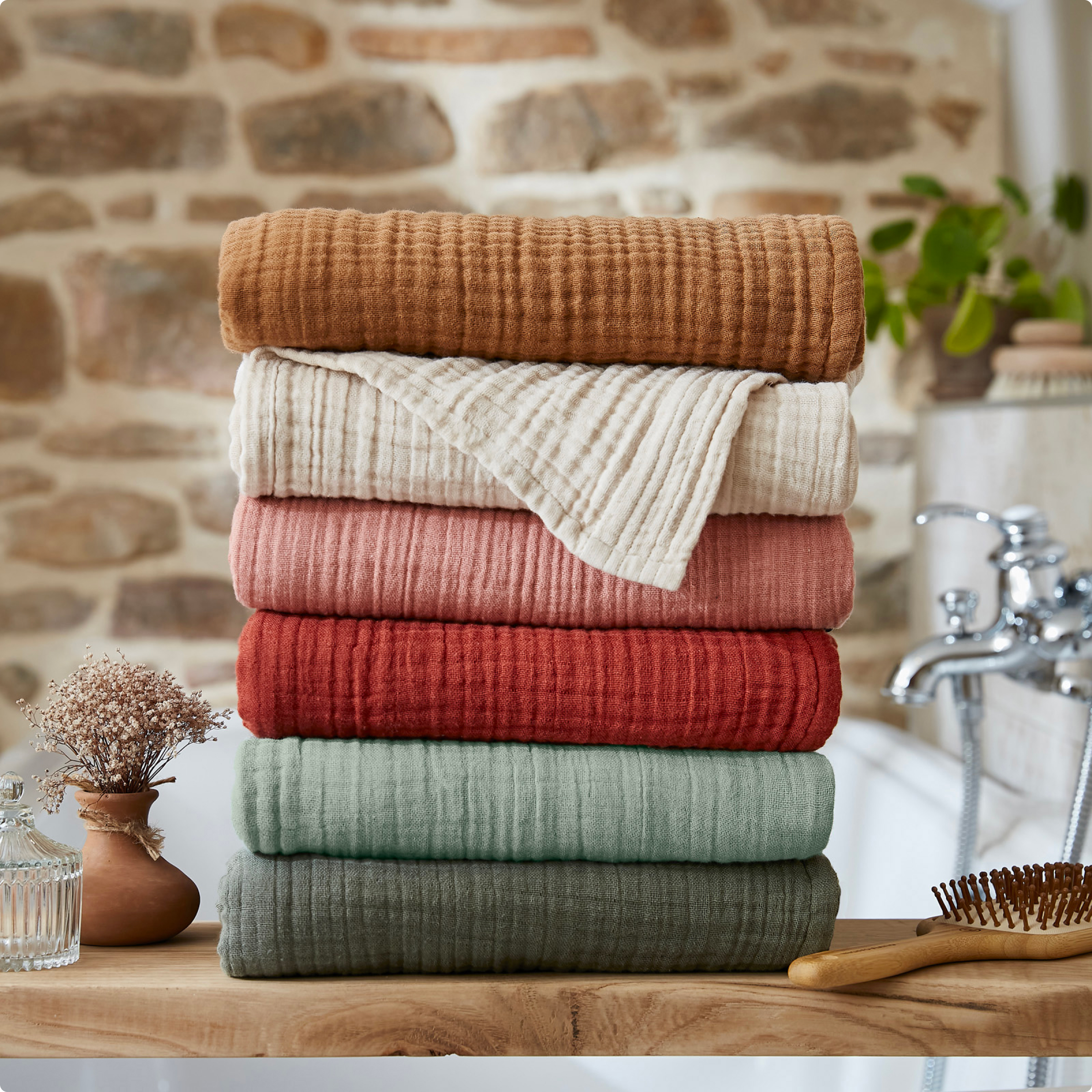 Serviette de bain gaze de coton (70 x 130 cm) Gaïa Vert romarin